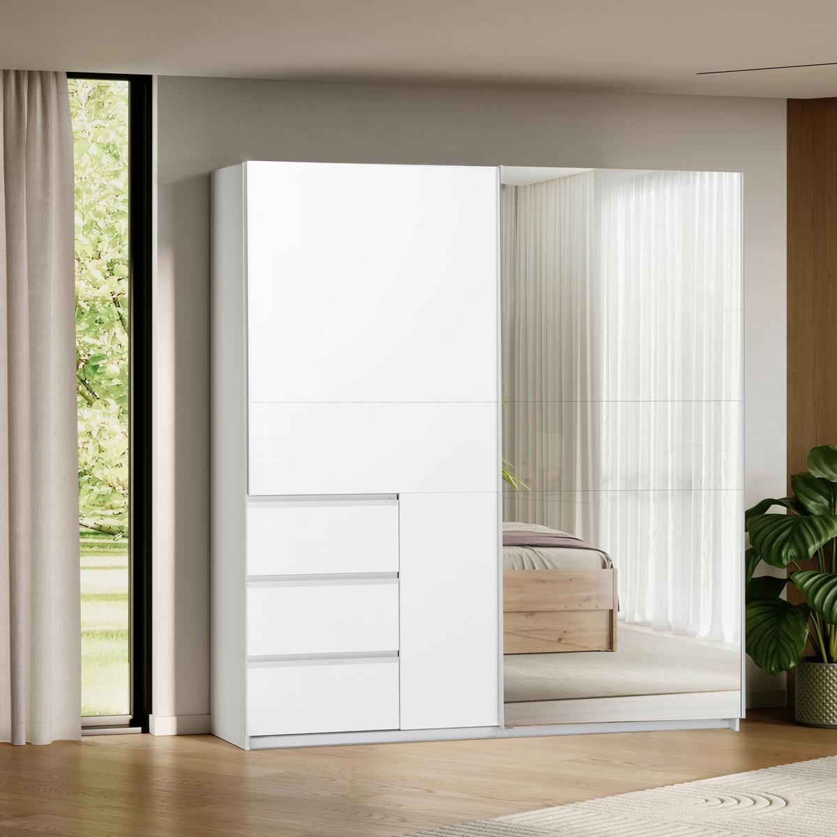 Omara Z Drsnimi Vrati Wilma, Bela - bela, Moderno, kovina/leseni material (215/210/61,5cm) - P & B