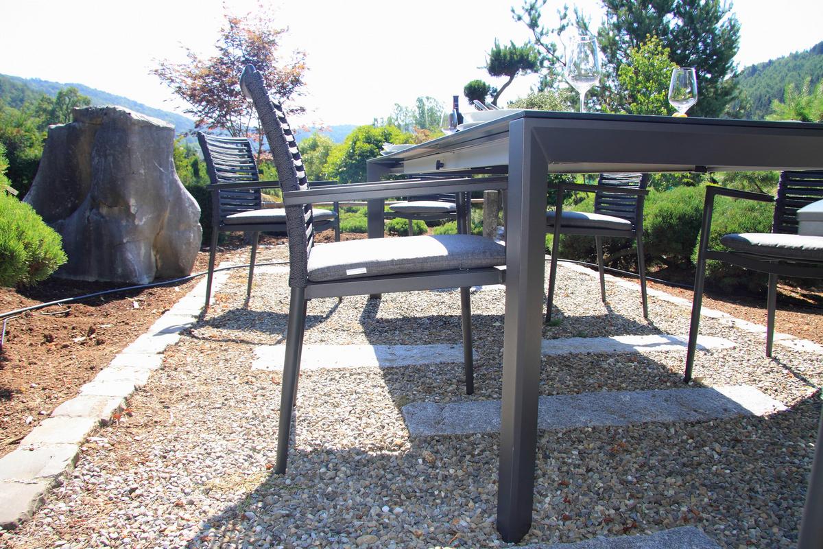 Gartenset 5-tlg. Metall/Glas/ Textil/Kunststof/Holzwerkstoff - Dunkelgrau/Anthrazit, Basics, Glas/Holzwerkstoff (180+60/100/74cm) - Acamp