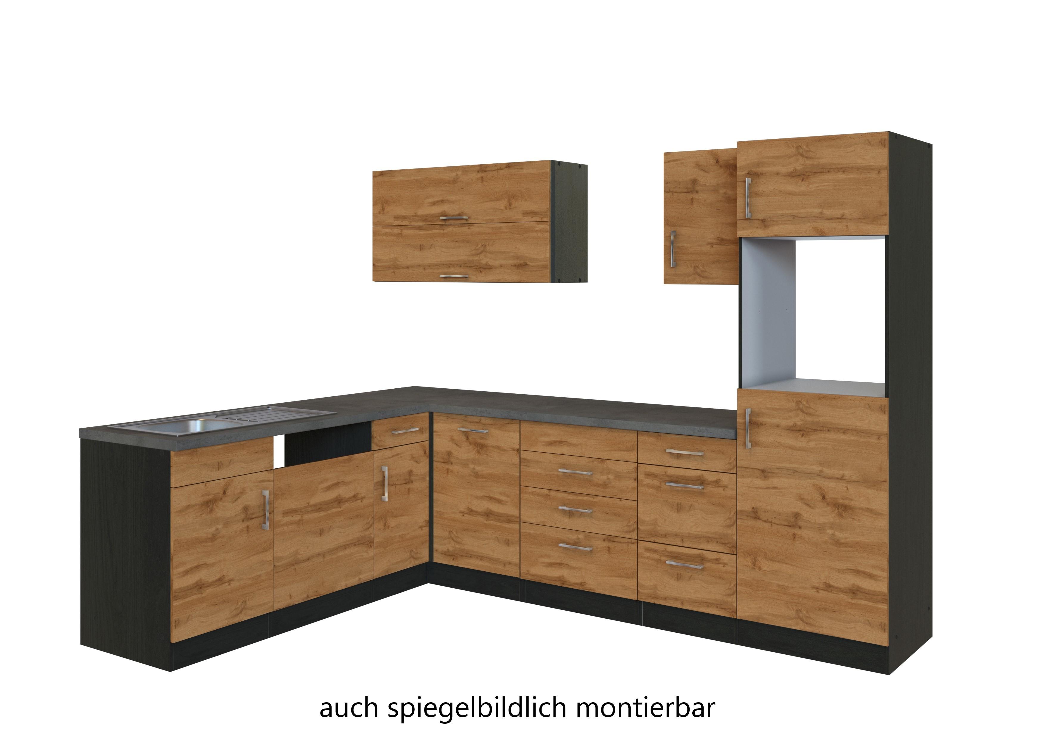 Eckküche Winkelblock ohne Geräte ca. 210x270 cm Eiche - Eichefarben/Anthrazit, MODERN, Holzwerkstoff/Metall (210/270cm) - Held