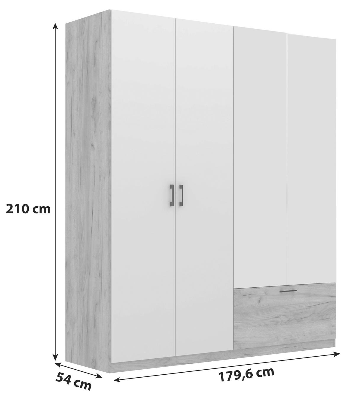 Omara Za Oblačila Mila, Barva Hrasta, Bela - črna/bela, Konvencionalno, umetna masa/leseni material (180/210/54cm)