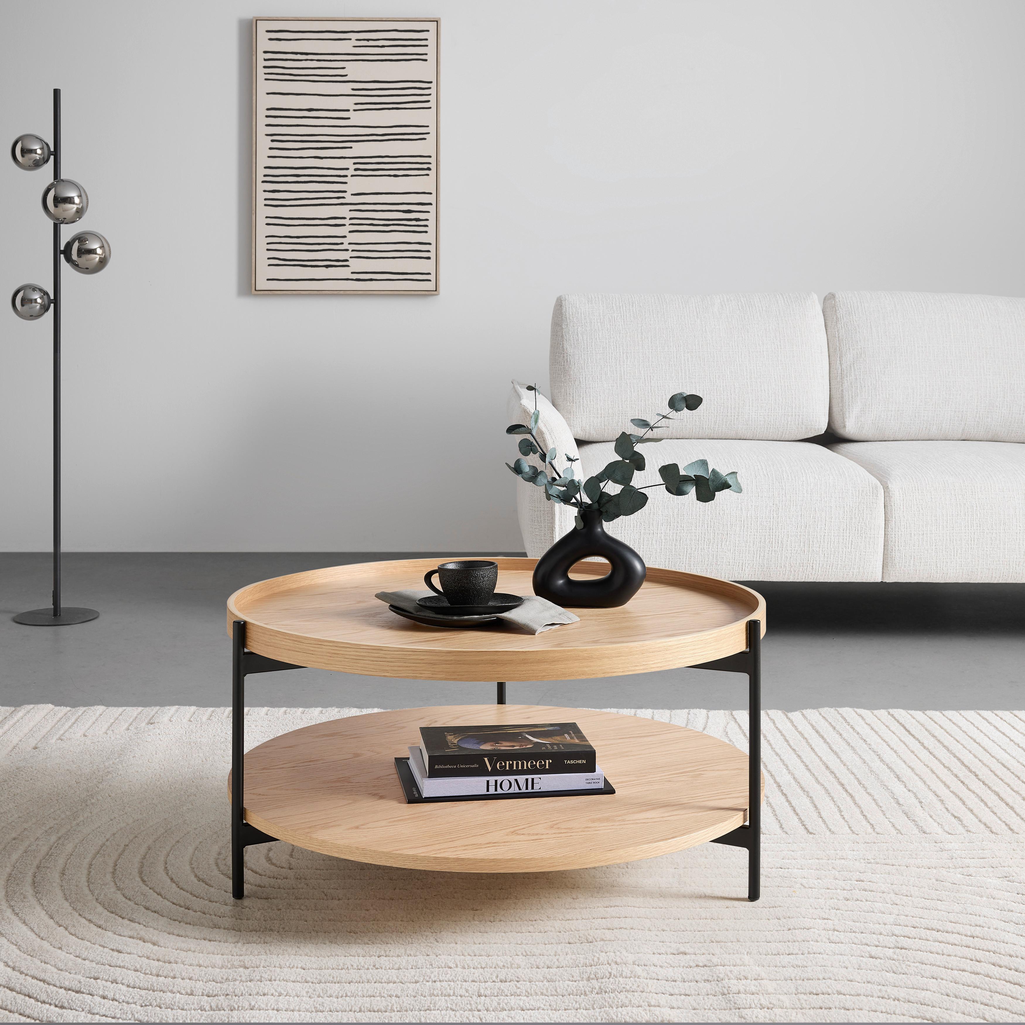 SOFFBORD PLATE - svart/naturfärgad, Modern, metall/trämaterial (80/40/80cm) - Mömax