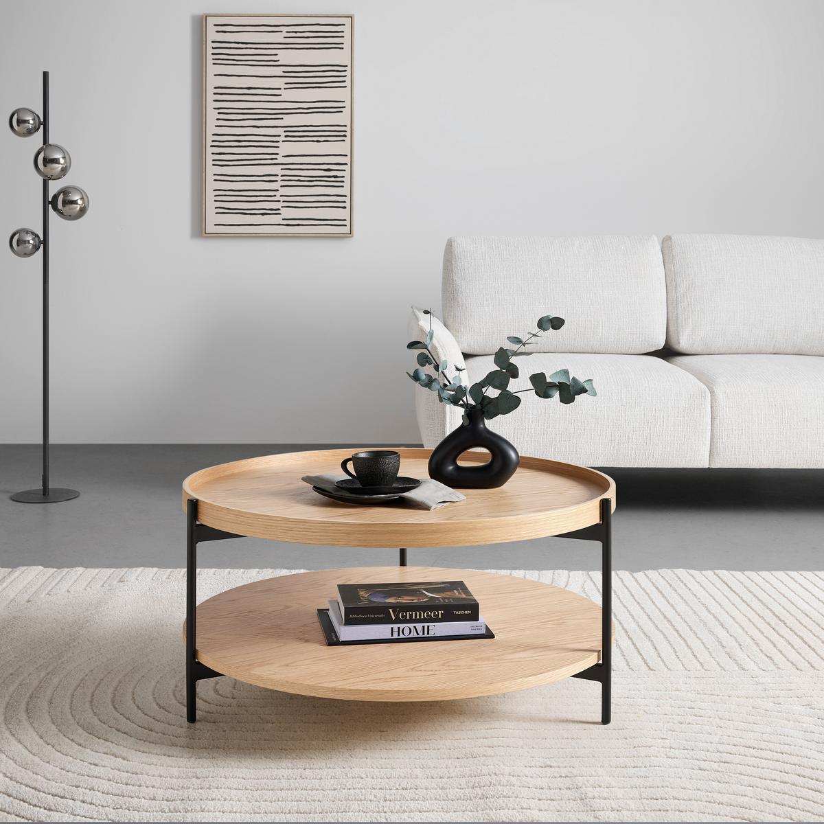 Dohányzóasztal Kerek Plate - natúr színű/fekete, Modern, faalapú anyag/fém (80/40/80cm) - Mömax