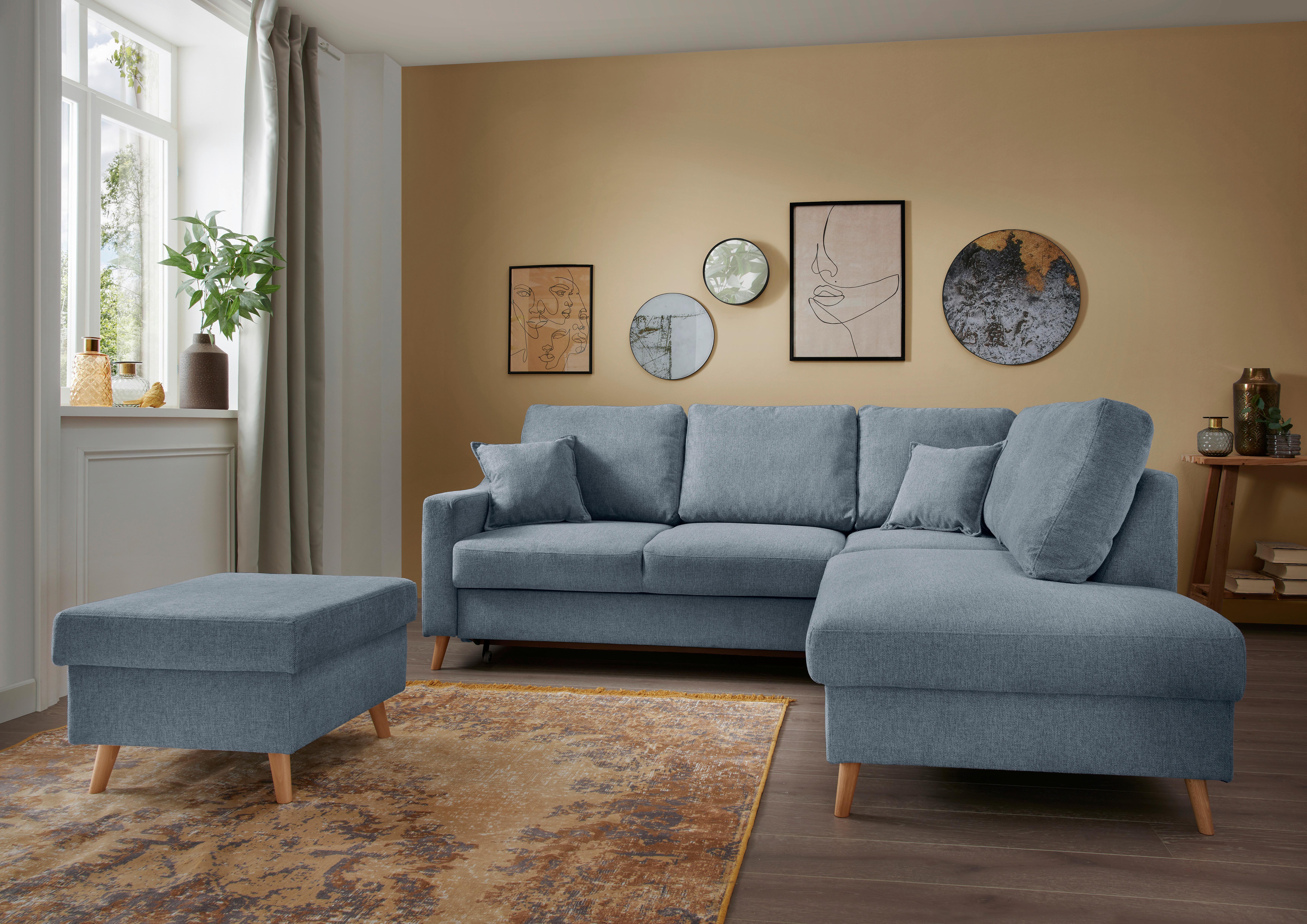 Hocker Valentina Blau Struktur - Blau/Naturfarben, KONVENTIONELL, Holz/Textil (61/43/61cm) - P & B