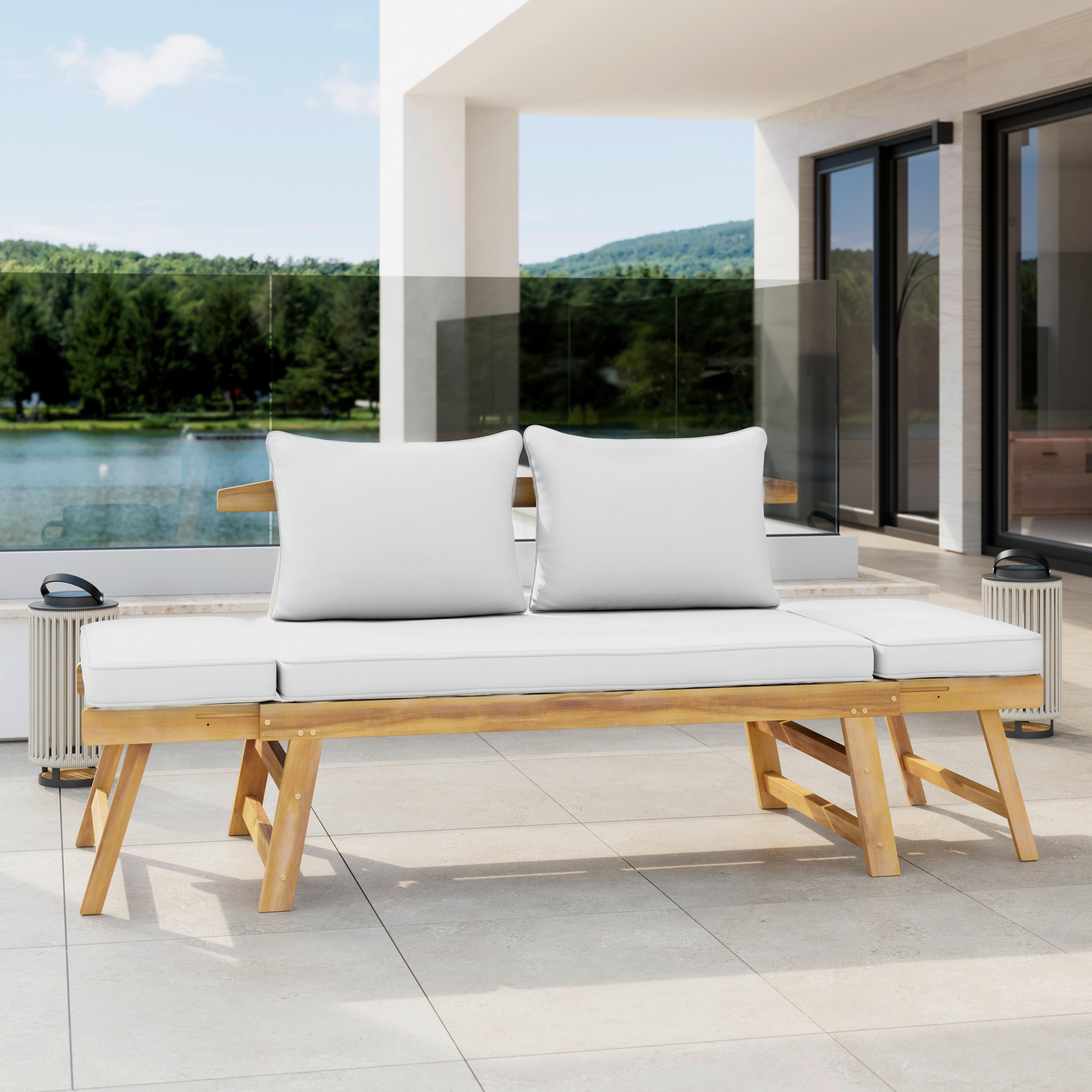 Gartenliege Pia Creme Akazie/Outdoorstoff - Creme/Naturfarben, MODERN, Holz/Textil (143-190/68/75cm) - Bessagi Garden