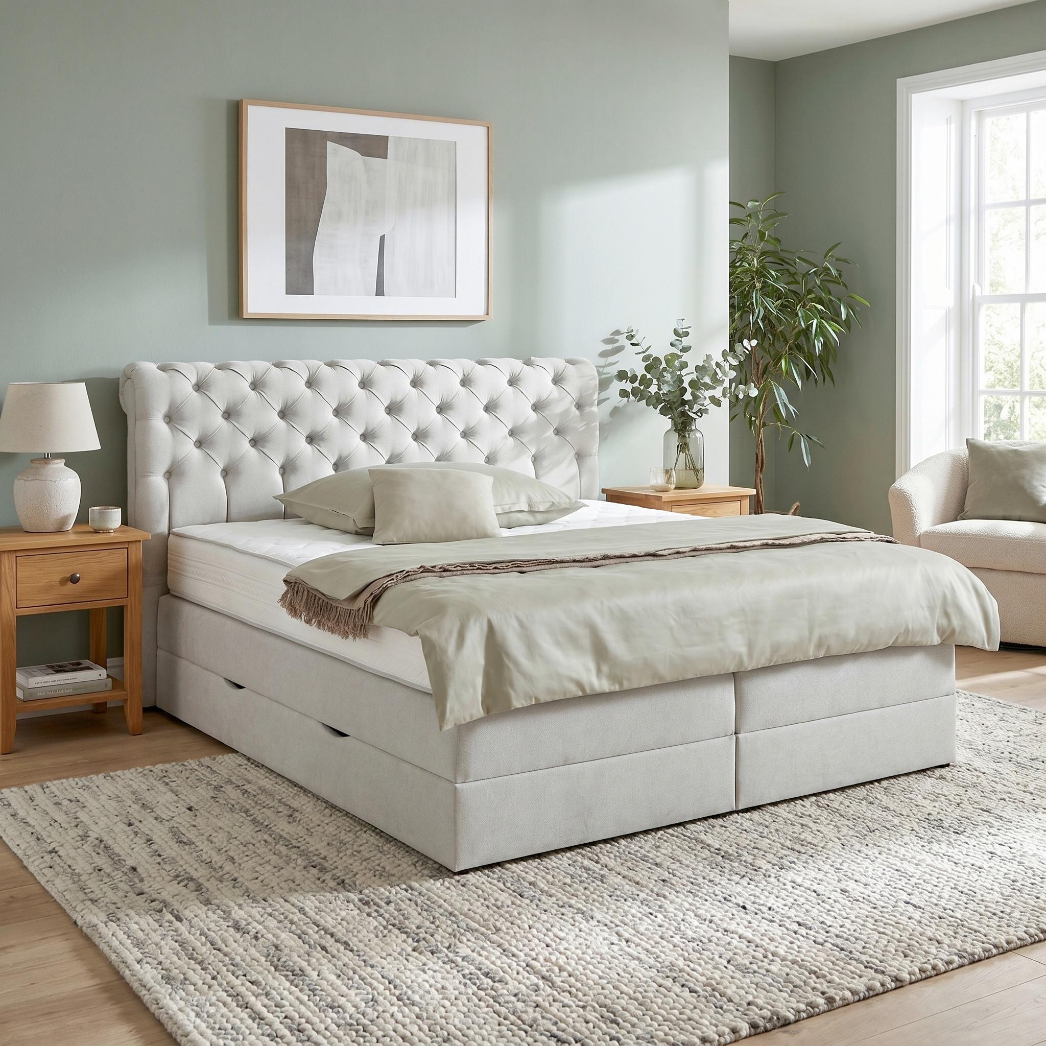 Boxspringbett Belano Hellgrau ca. 200x200cm - Hellgrau, KONVENTIONELL, Holz/Holzwerkstoff (200/200cm) - Premium Living