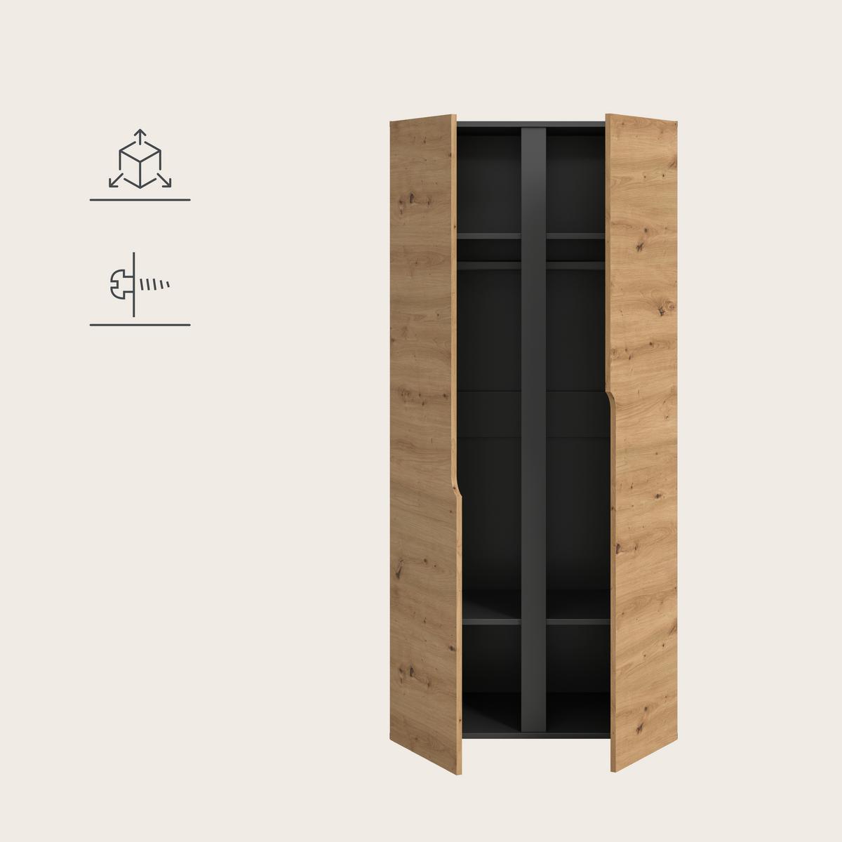 Drehtürenschrank ANGA Anthrazit, Eiche Artisan - Anthrazit/Eiche Artisan, MODERN, Holzwerkstoff (80/180/51cm) - MID.YOU