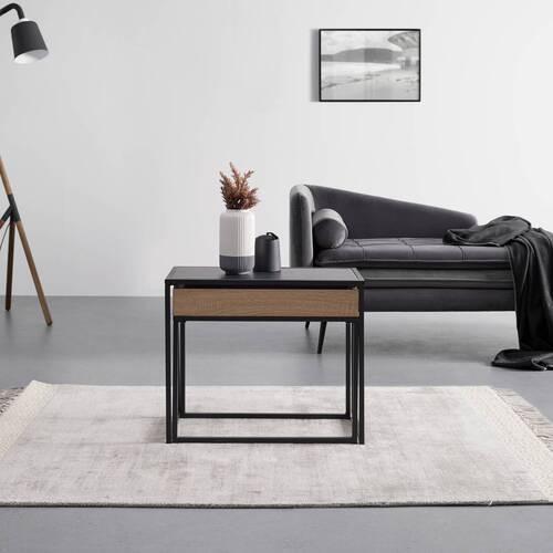 Couchtisch Ani Schwarz/ Eichefarben MDF mit Stauraum - Eichefarben/Schwarz, MODERN, Holzwerkstoff/Metall (60/30/48cm) - Bessagi Home
