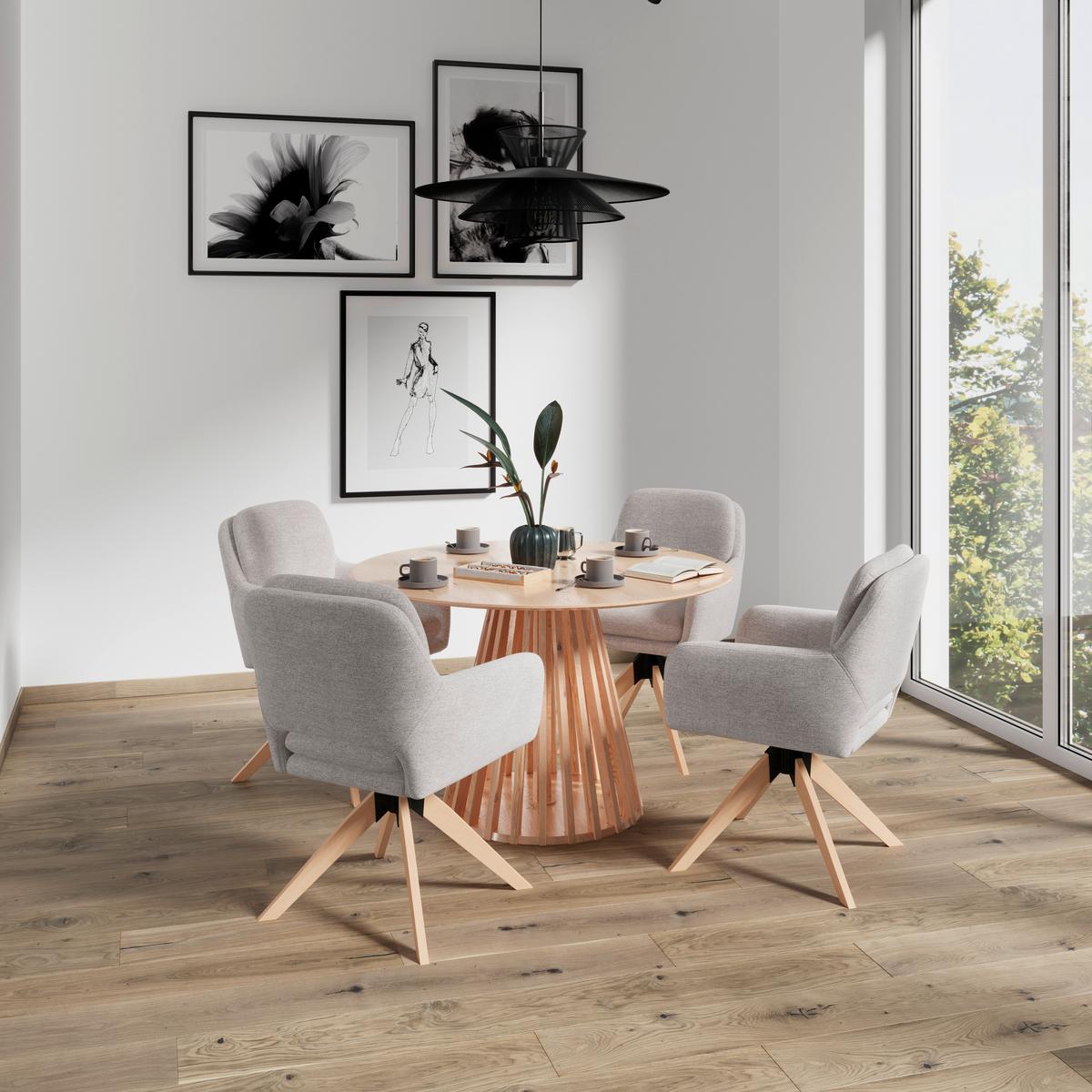 Armlehnstuhl Adrien Greige Webstoff Drehbar Gepolstert - Greige/Naturfarben, MODERN, Holz/Textil (64/59/92cm) - Bessagi Home