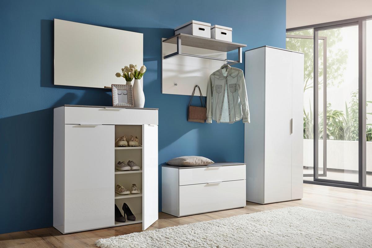SZAFKA NA BUTY GALAVERNA - biały/szary, Design, materiał drewnopochodny (90/108/35cm) - Carryhome