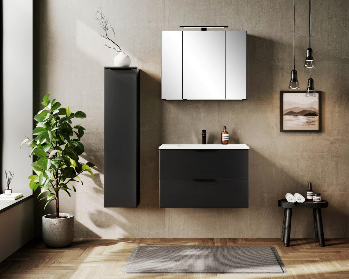 Spiegelschrank Sevilla ca. 80x64 cm Schwarz - Schwarz, MODERN, Glas/Holzwerkstoff (80/64/20cm) - Held