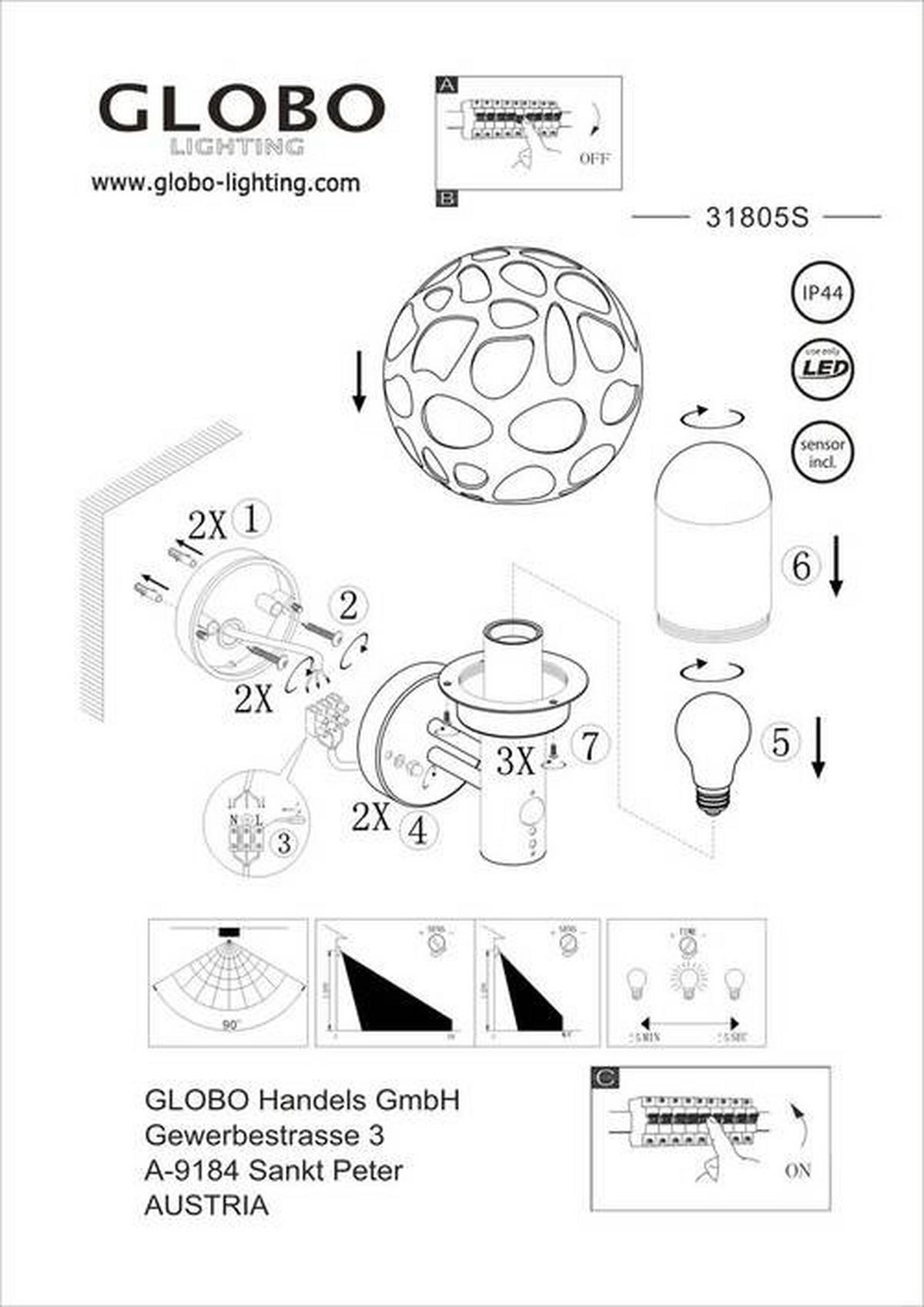 Zidna Svjetiljka Vanjska 31805s Hilario - prozirno/antracit, Design, metal/plastika (20/22,5/32,7cm) - Globo