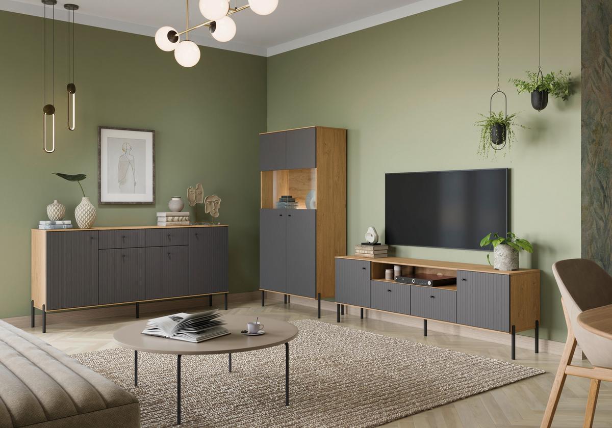 Vitrină NURSIA - antracit, Trend, sticlă/material pe bază de lemn (90/181,3/40cm) - Modern Living