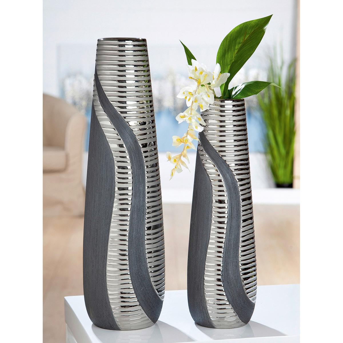 Bodenvase Grau/Silberfarben - Silberfarben/Grau, Basics, Keramik (14/49/14cm)