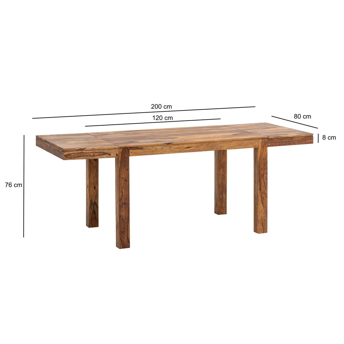 Jedilna Miza Sheesham, Pravi Les, Raztegljiva - barve indijskega rožnega lesa, Design, les (120/80/76cm) - MID.YOU
