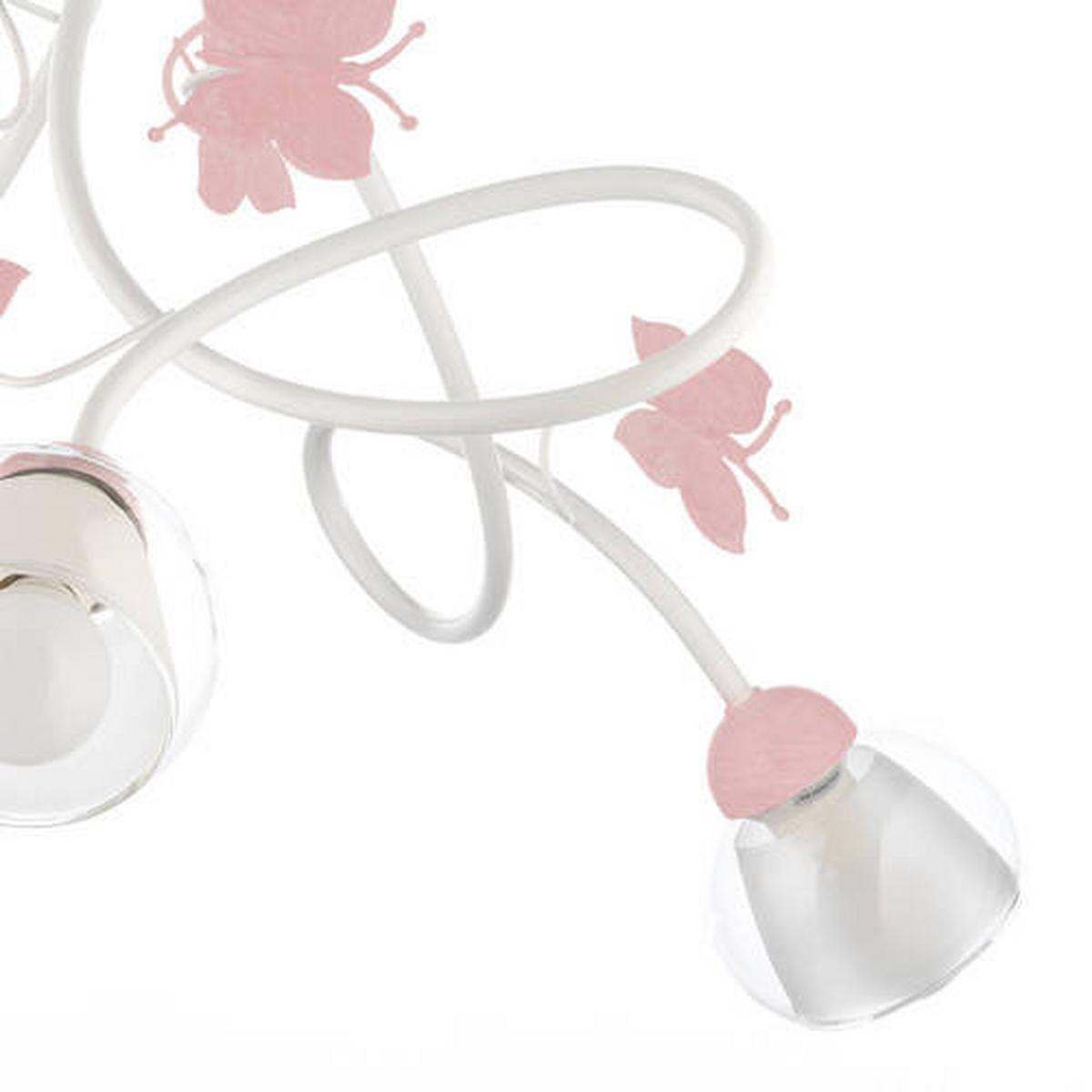 Kinderhängeleuchte Butterfly Weiß/Pink max. 6 Watt - Pink/Weiß, Basics, Glas/Metall (65/80cm)