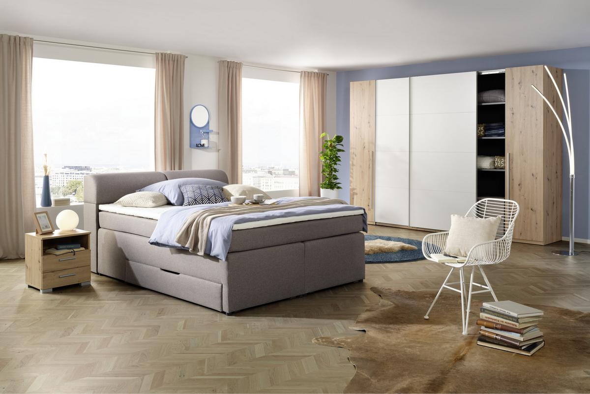 meuble de chevet in Eichefarben - couleur d'aluminium/chêne artisan, Konventionell, matière synthétique/matériau de bois (45/47/35cm) - Mömax