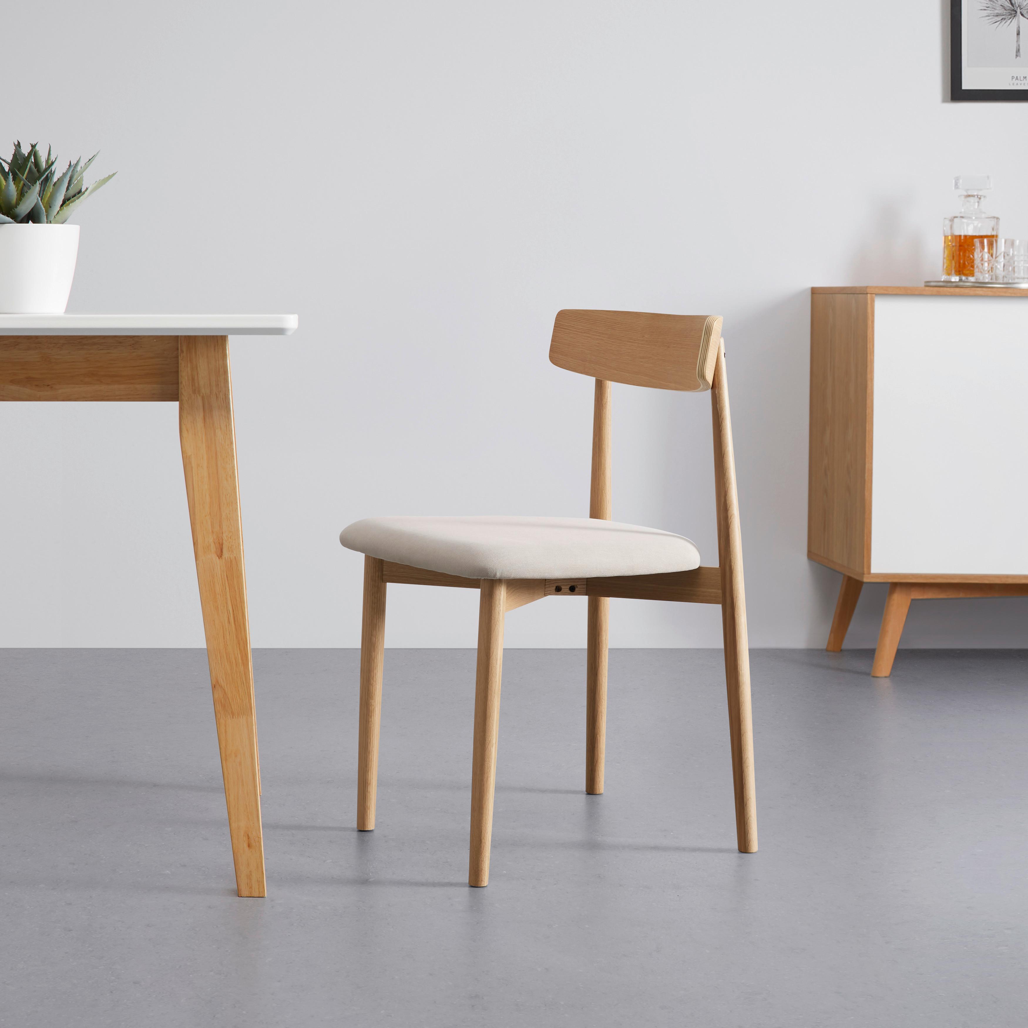 Stuhl Holz, massiv "Noah", aus Eiche - Beige/Naturfarben, MODERN, Holz/Textil (47/78/51cm) - Bessagi Home