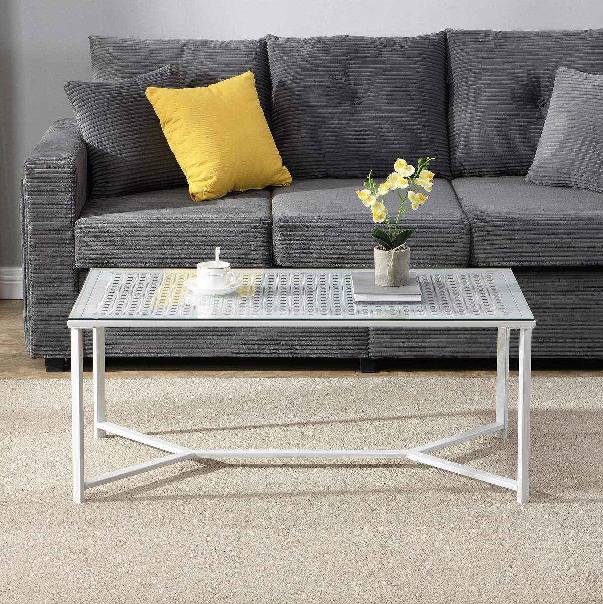 Couchtisch Wl7.324 - Weiss, Design, Glas/Metall (100/50/42cm) - MID.YOU