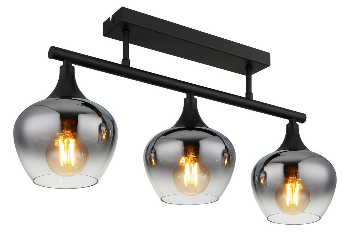 DECKENLEUCHTE 15548-3D1 - Schwarz, Design, Glas/Metall (65/15/28,5cm) - Globo