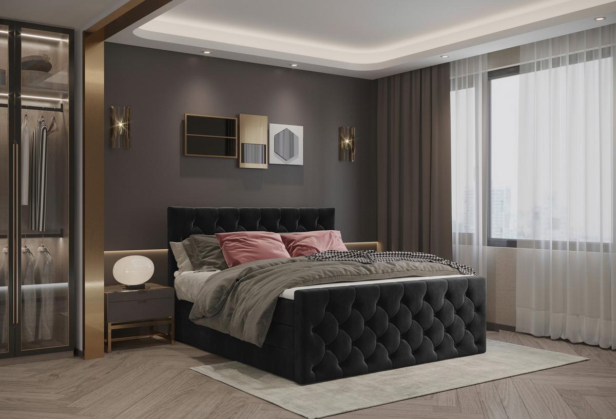 PAT BOXSPRING ELIO - bej/negru, Romantik / Landhaus, textil (180/200cm) - James Wood