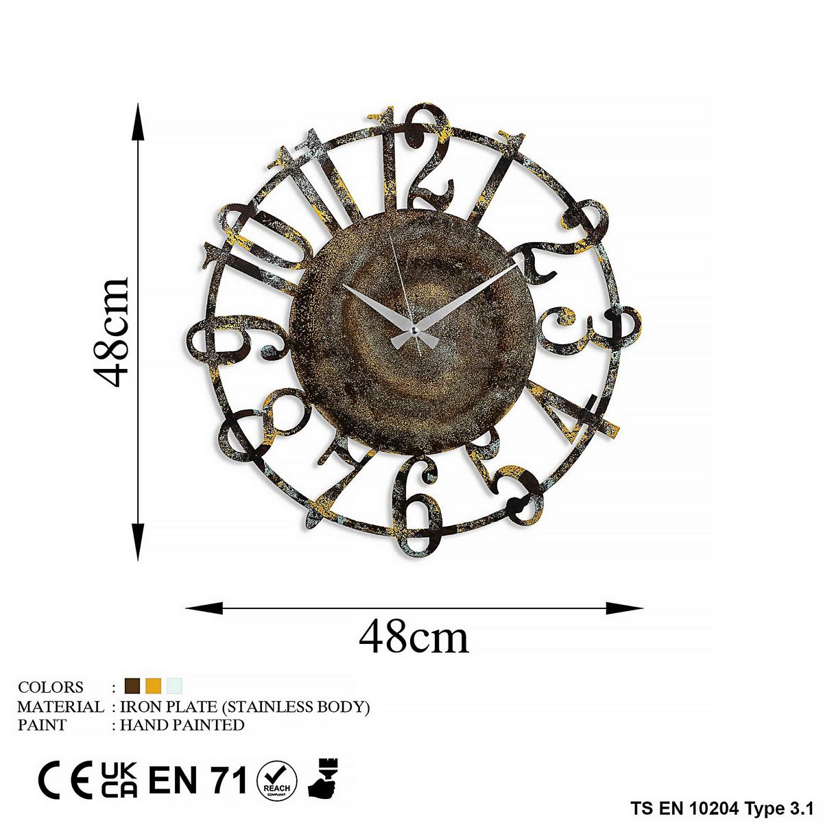 ZEGAR ŚCIENNY METAL WALL CLOCK - różnokolorowy, Lifestyle, metal (48/48/0,15cm)