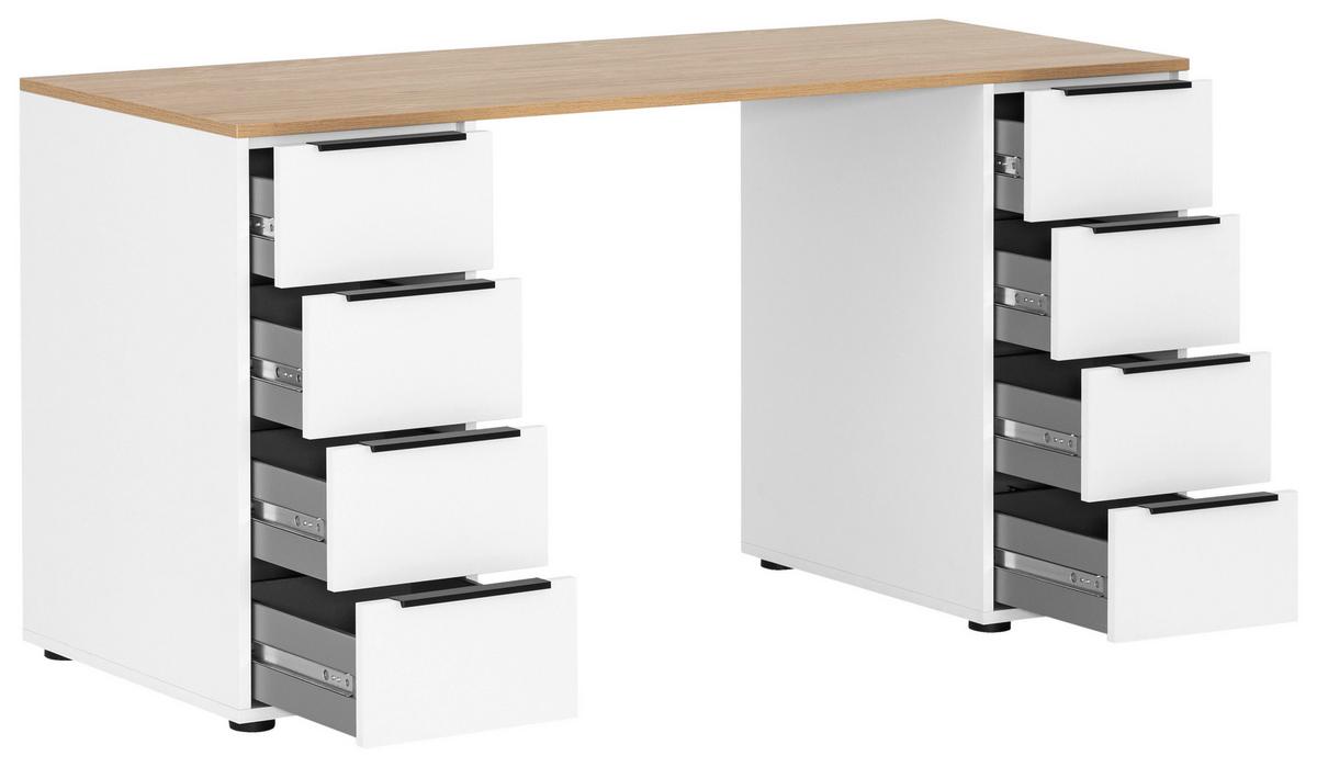 Schreibtisch Elma Weiß/Eichefarben - Eichefarben/Schwarz, MODERN, Holzwerkstoff/Metall (55,5/140/73,1cm) - MID.YOU