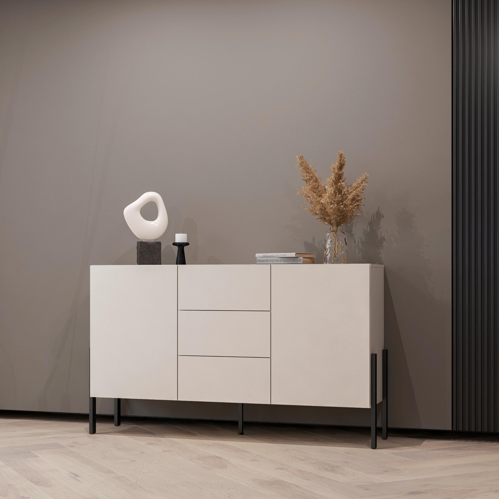 Komód Jukon - kasmírszínű, Modern, faalapú anyag (154/90/40cm)