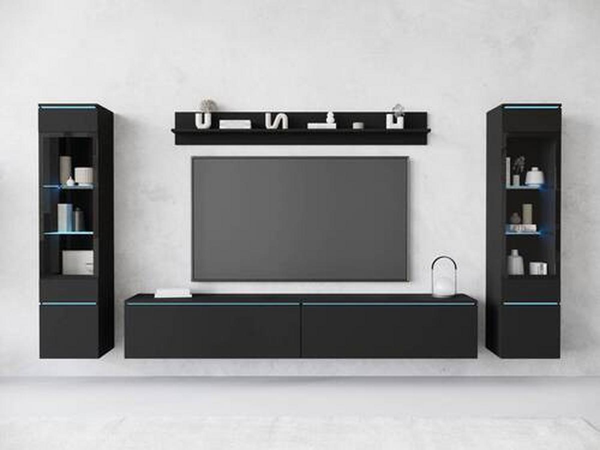Dnevni Regal Vera, Črna, 4-Delno, Led - črna/siva, Design, umetna masa/steklo (240/130/33cm) - Livetastic