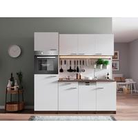 Küchenblock Oliver mit Geräten ca. 205 cm Weiß - Eichefarben/Alufarben, Basics, Holzwerkstoff/Kunststoff (205cm) - Respekta