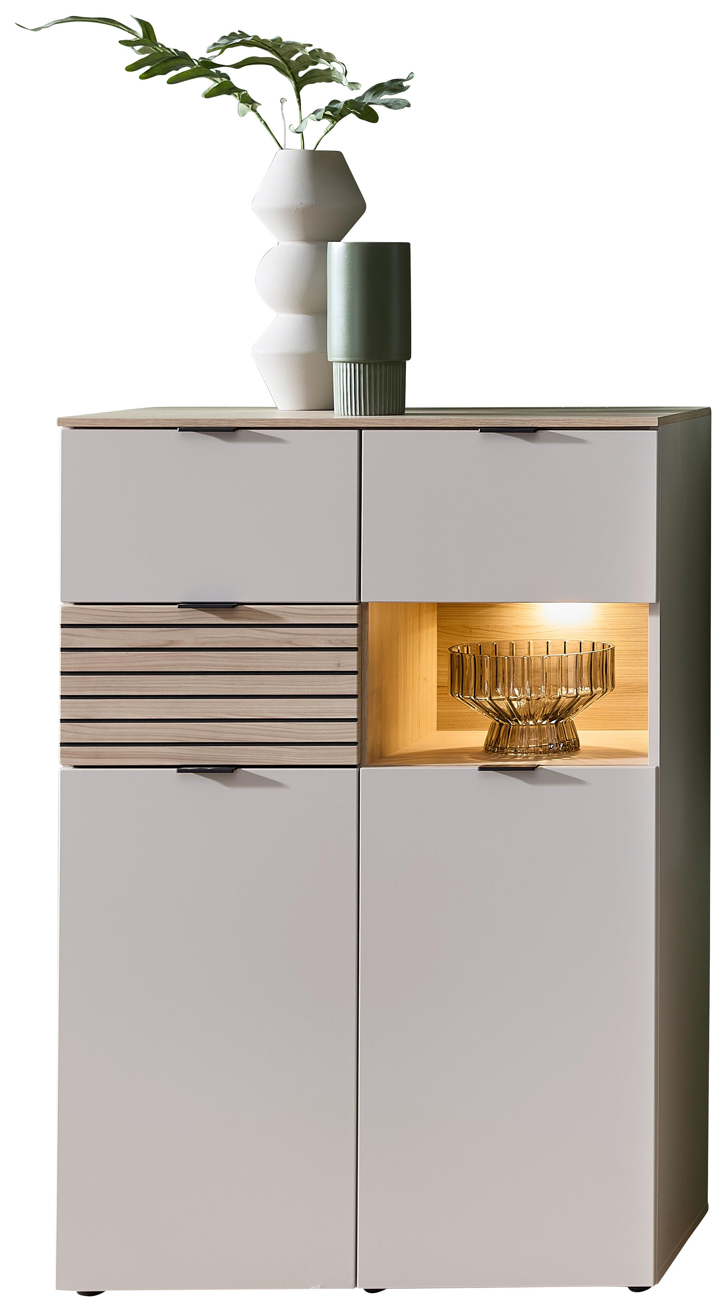 Highboard Eichefarben/kaschmir - Kaschmir/Eichefarben, Modern, Holzwerkstoff/Metall (84/125/45cm) - Premium Living