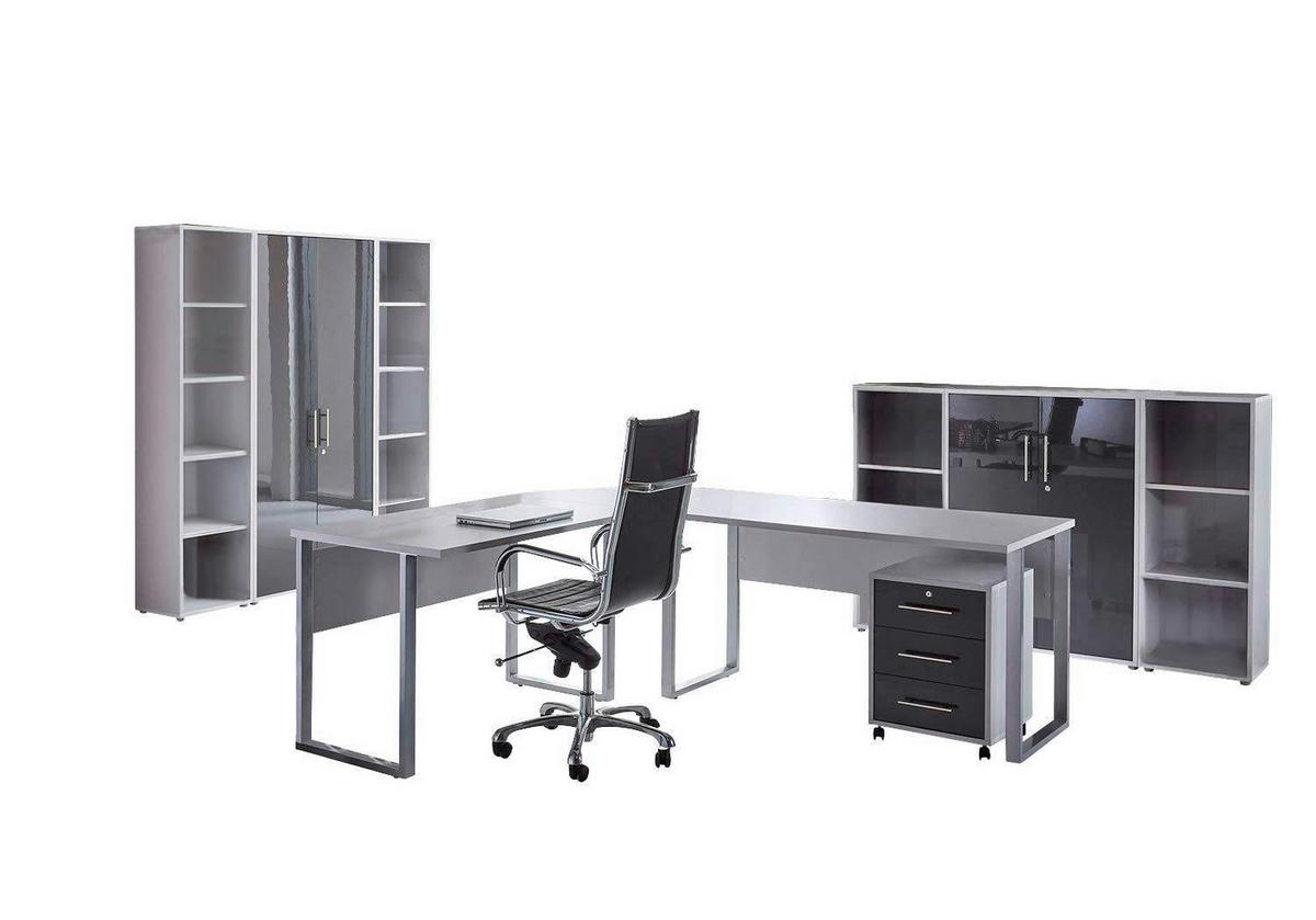 Büro Office Edition Büro Set 5 Grau/Anthrazit Hochglanz - Anthrazit Hochglanz/Grau, MODERN, Holzwerkstoff - MID.YOU