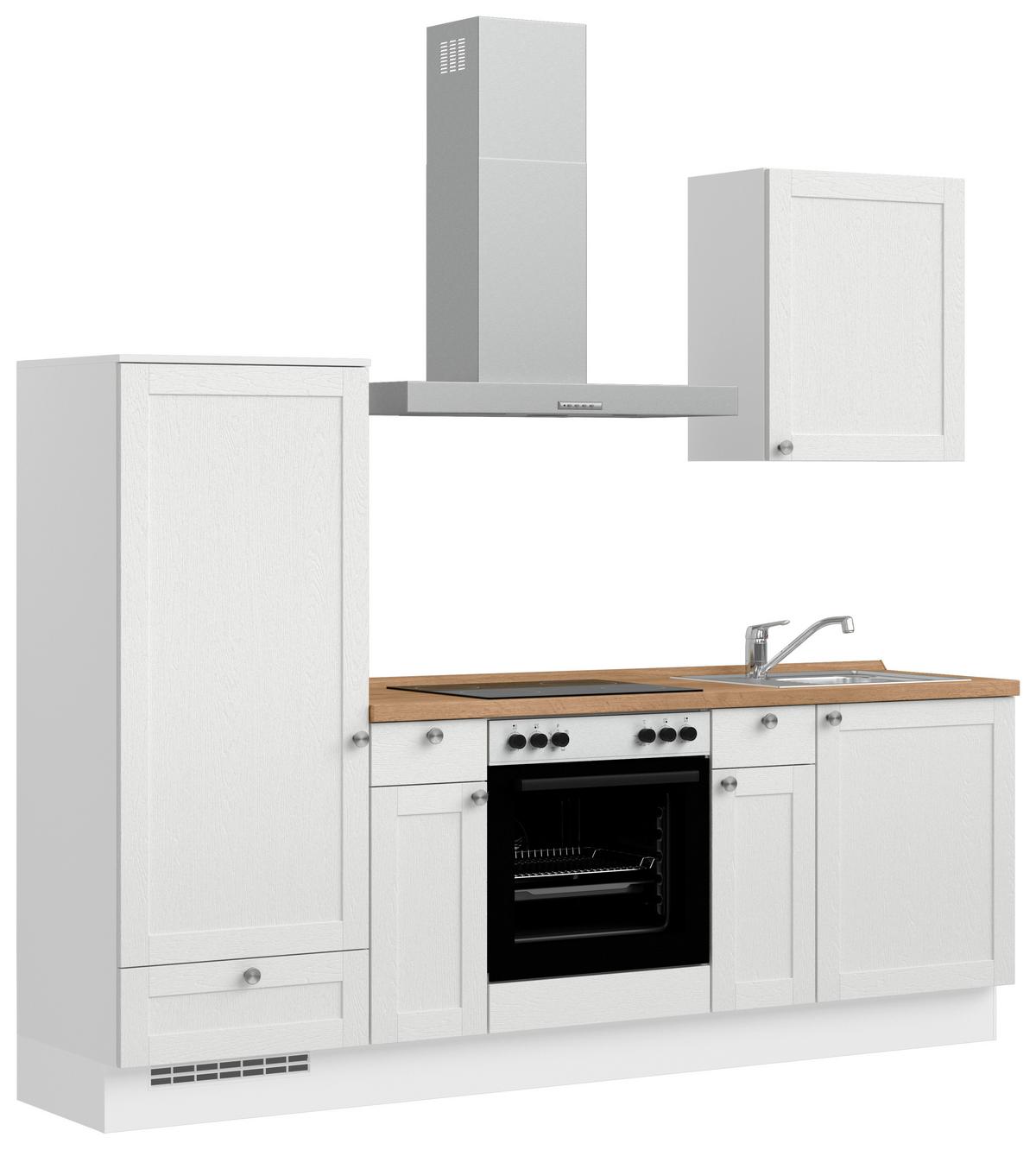 Küchenleerblock Frame Low o. Geräte Weiß - Edelstahlfarben/Eichefarben, MODERN, Holzwerkstoff/Metall (240cm) - Nobilia