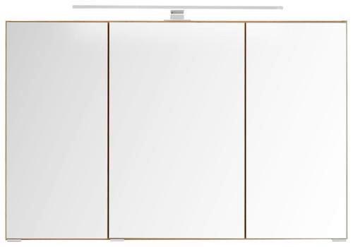 Spiegelschrank Florida Eichefarben mit LED - Chromfarben/Eichefarben, MODERN, Glas/Holzwerkstoff (100/64/20cm) - Premium Living
