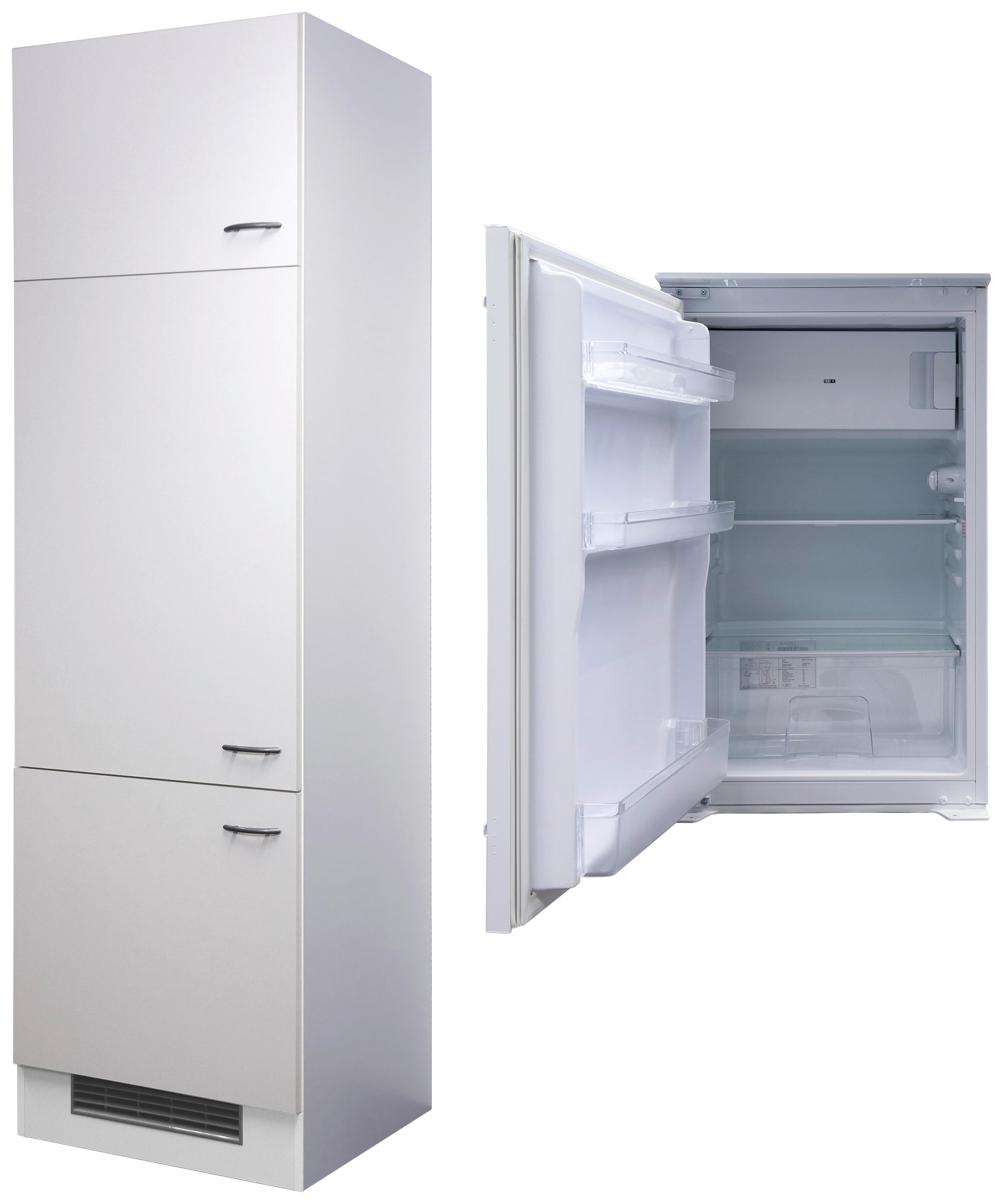 Kühlschrank-Umbauschrank Wito B: 60 cm Weiß - Edelstahlfarben/Weiß, MODERN, Holzwerkstoff/Kunststoff (60/200/57cm) - FlexWell