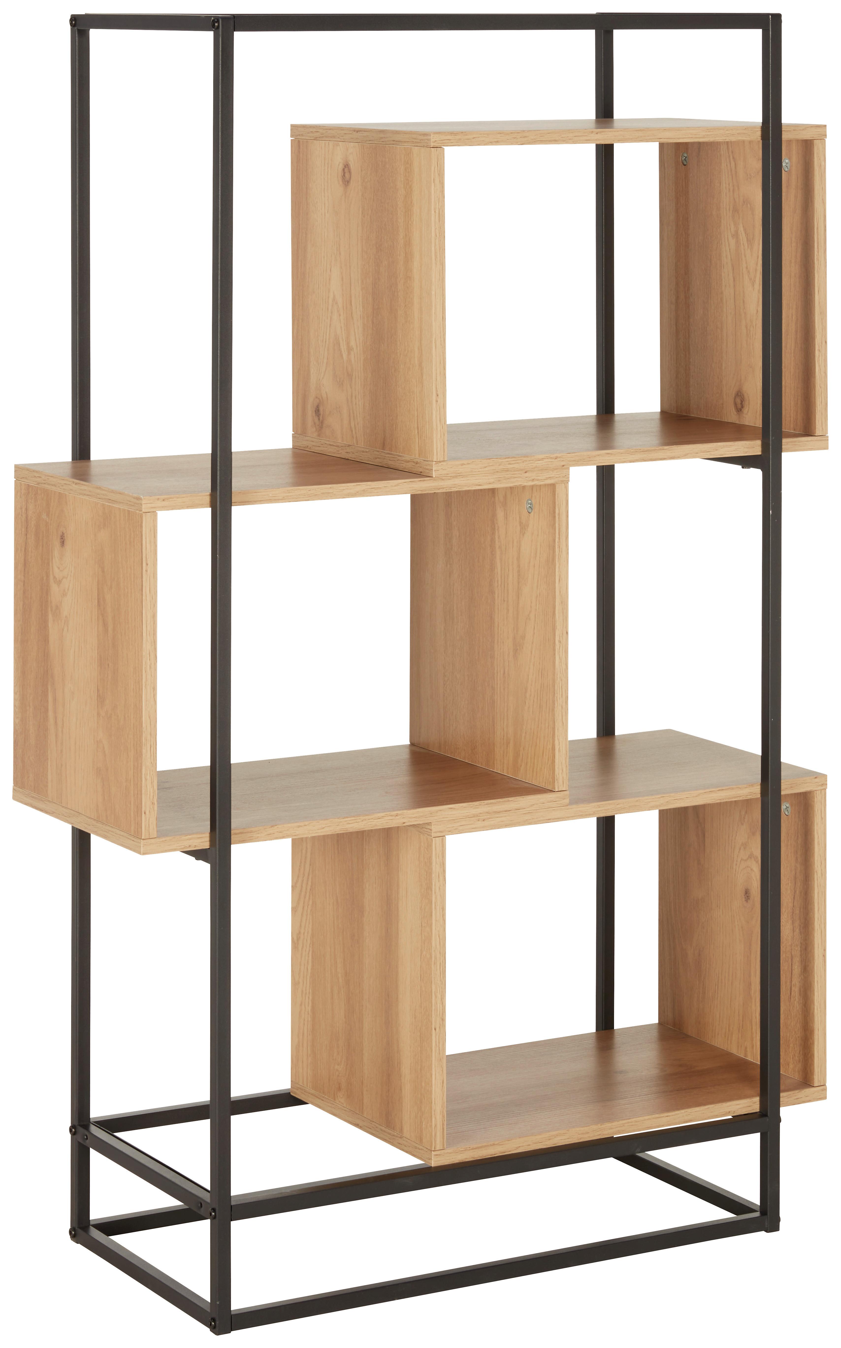HYLLA ADRIAN -EXKLUSIV- - svart/naturfärgad, Modern, metall/trämaterial (80/126/33,2cm) - Mömax