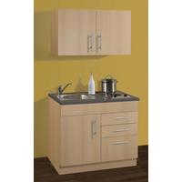 Miniküche Toronto B: ca. 100cm Buchefarben - Chromfarben/Buchefarben, MODERN, Holzwerkstoff/Metall (100cm) - Held