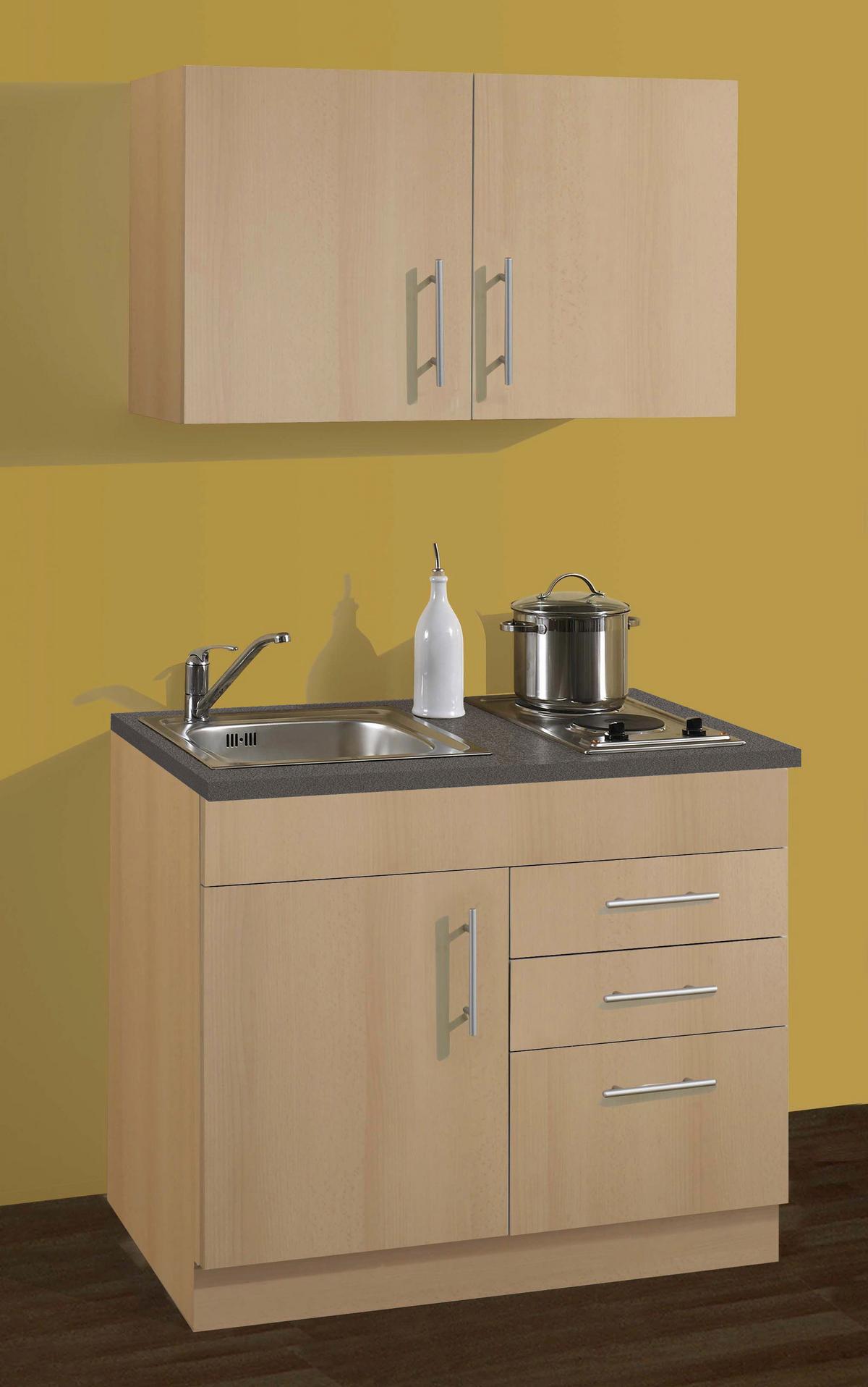 Miniküche Toronto B: ca. 100cm Buchefarben - Chromfarben/Buchefarben, MODERN, Holzwerkstoff/Metall (100cm) - Held