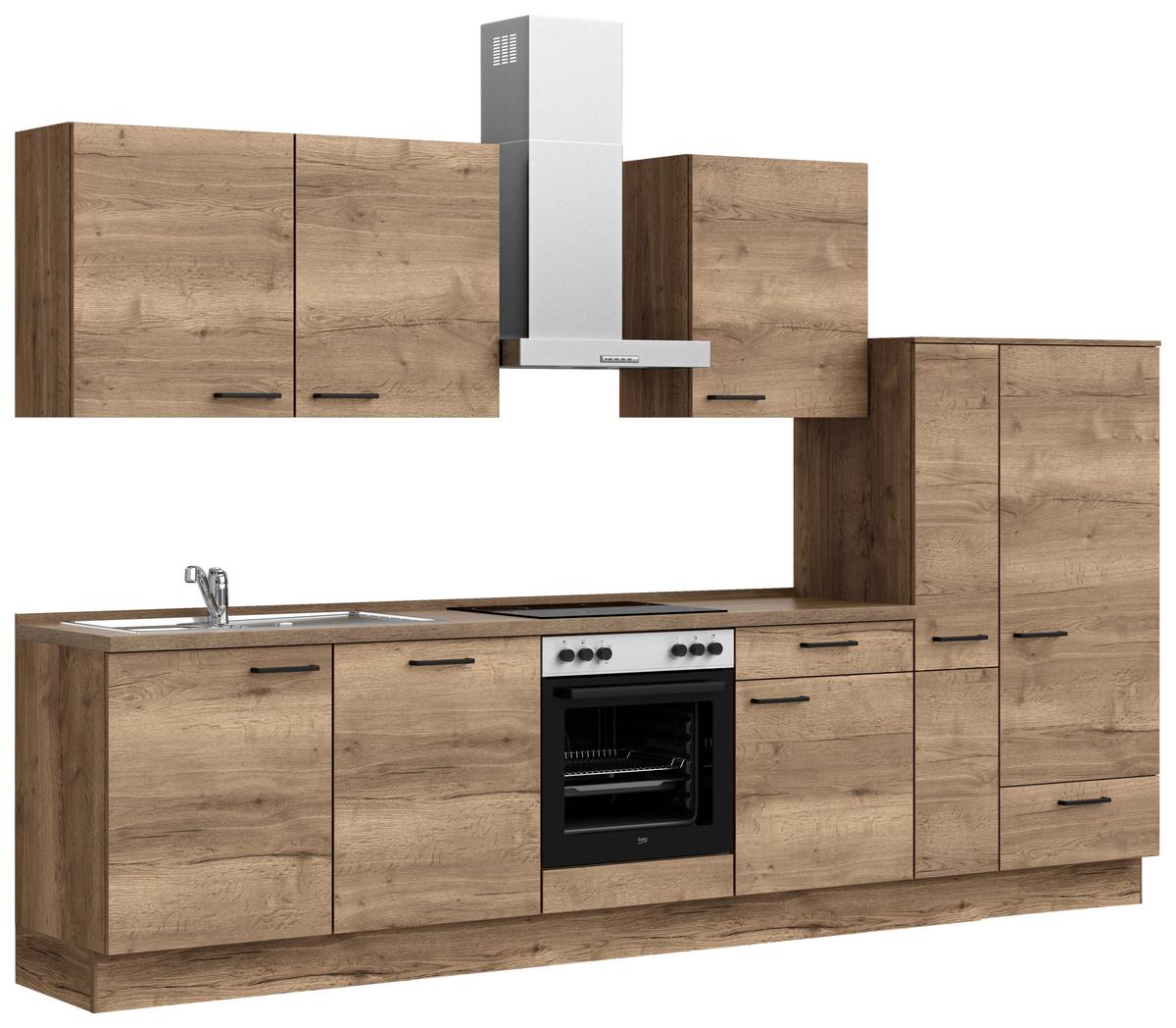 Küchenblock Structura Low m. Geräten Eiche dunkel - Eiche dunkel/Eichefarben, MODERN, Holzwerkstoff/Metall (330cm) - Nobilia