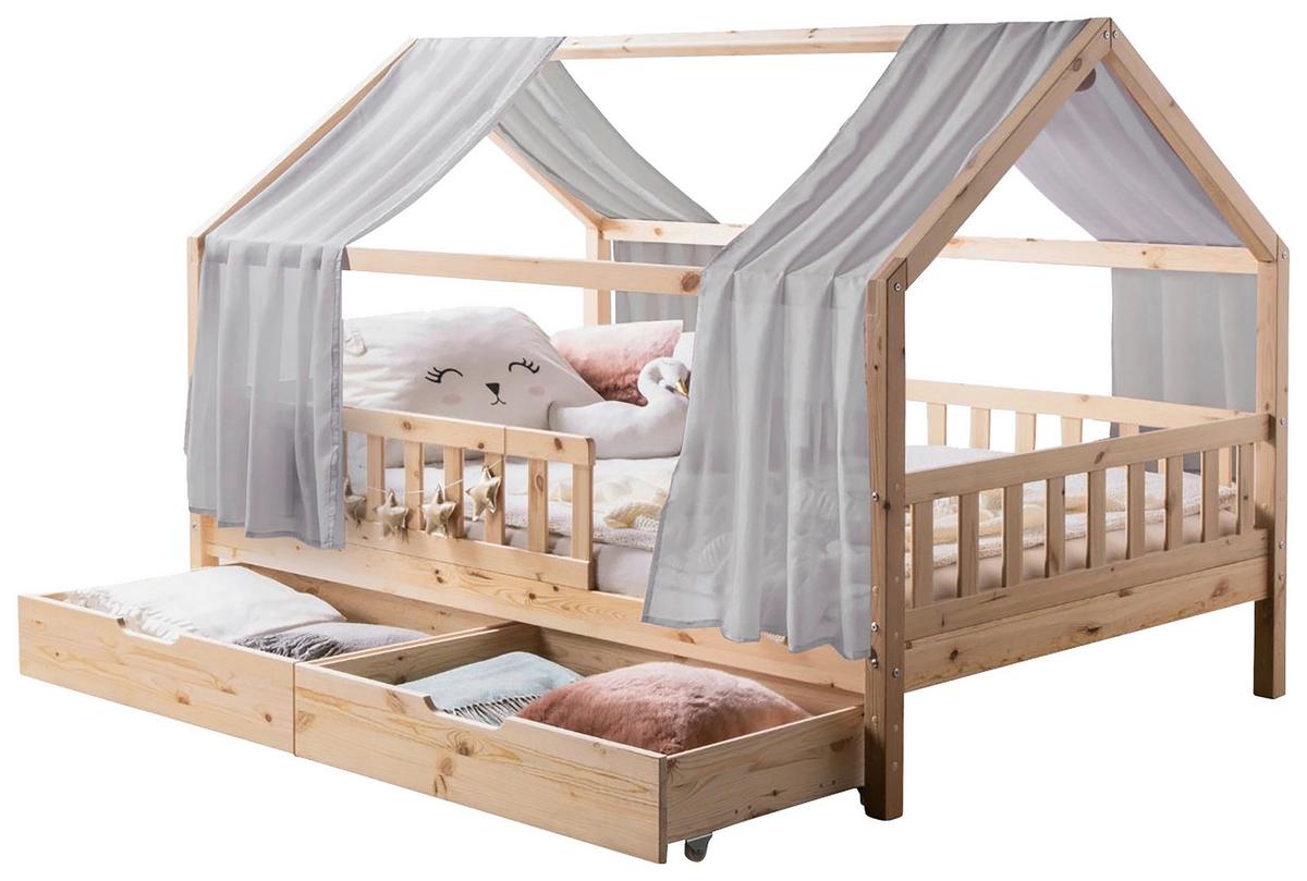 Hausbett KIM Naturfarben Grau ca. 100x200 cm Echtholz - Naturfarben/Grau, MODERN, Holz/Textil (100/200cm) - MID.YOU