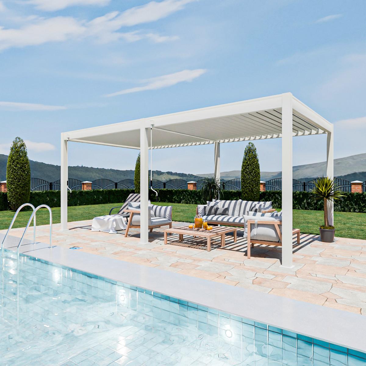 Pergola Superior, Bela, 3x6m - bela/visoki sijaj, Basics, kovina (300/255/600cm) - Gardenson