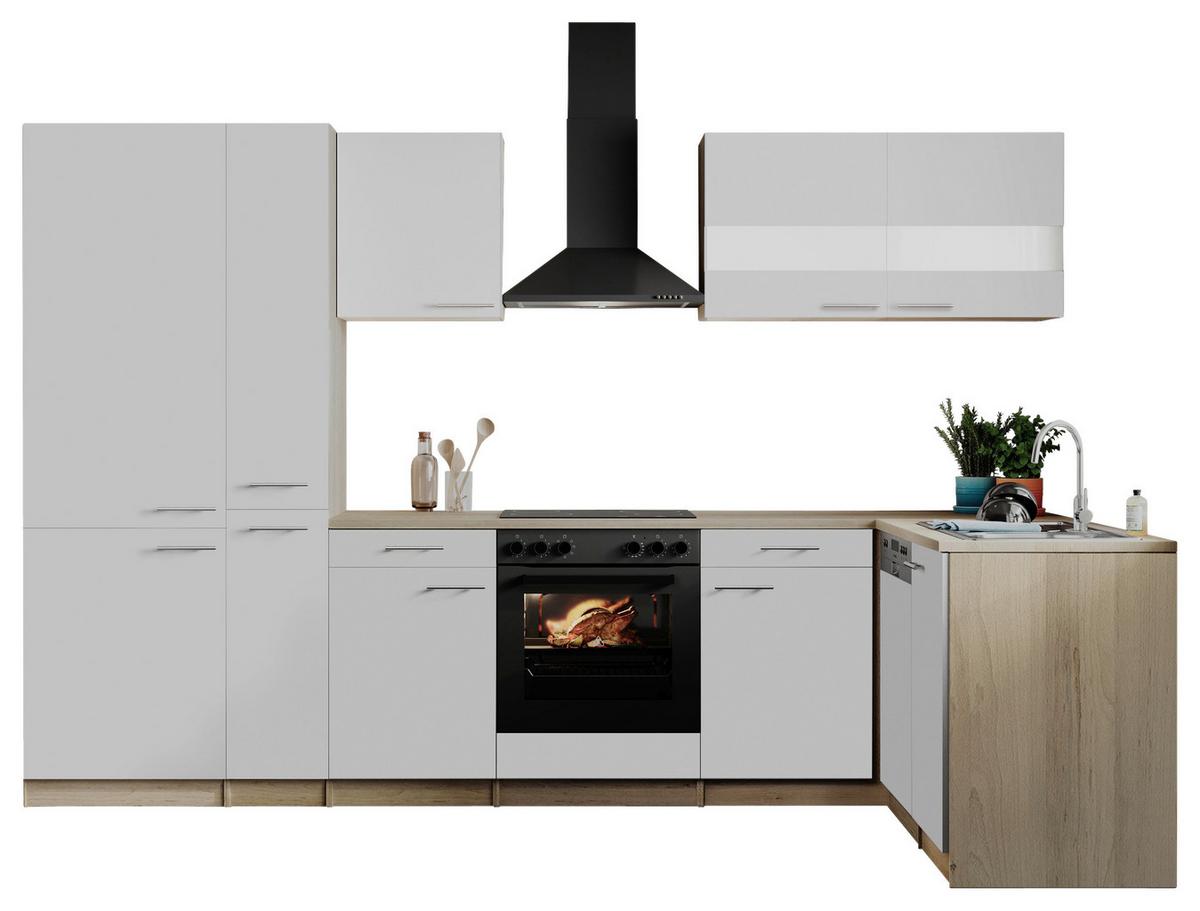 Eckküche Merle m. Geräten ca. 310x172cm Weiß - Edelstahlfarben/Eichefarben, Basics, Holzwerkstoff/Metall (310/172cm) - Respekta