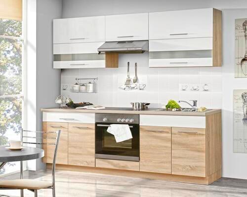 Konyhablokk Corina - Sonoma tölgy/fehér, Modern, műanyag/Üveg (220/214.9/60cm)