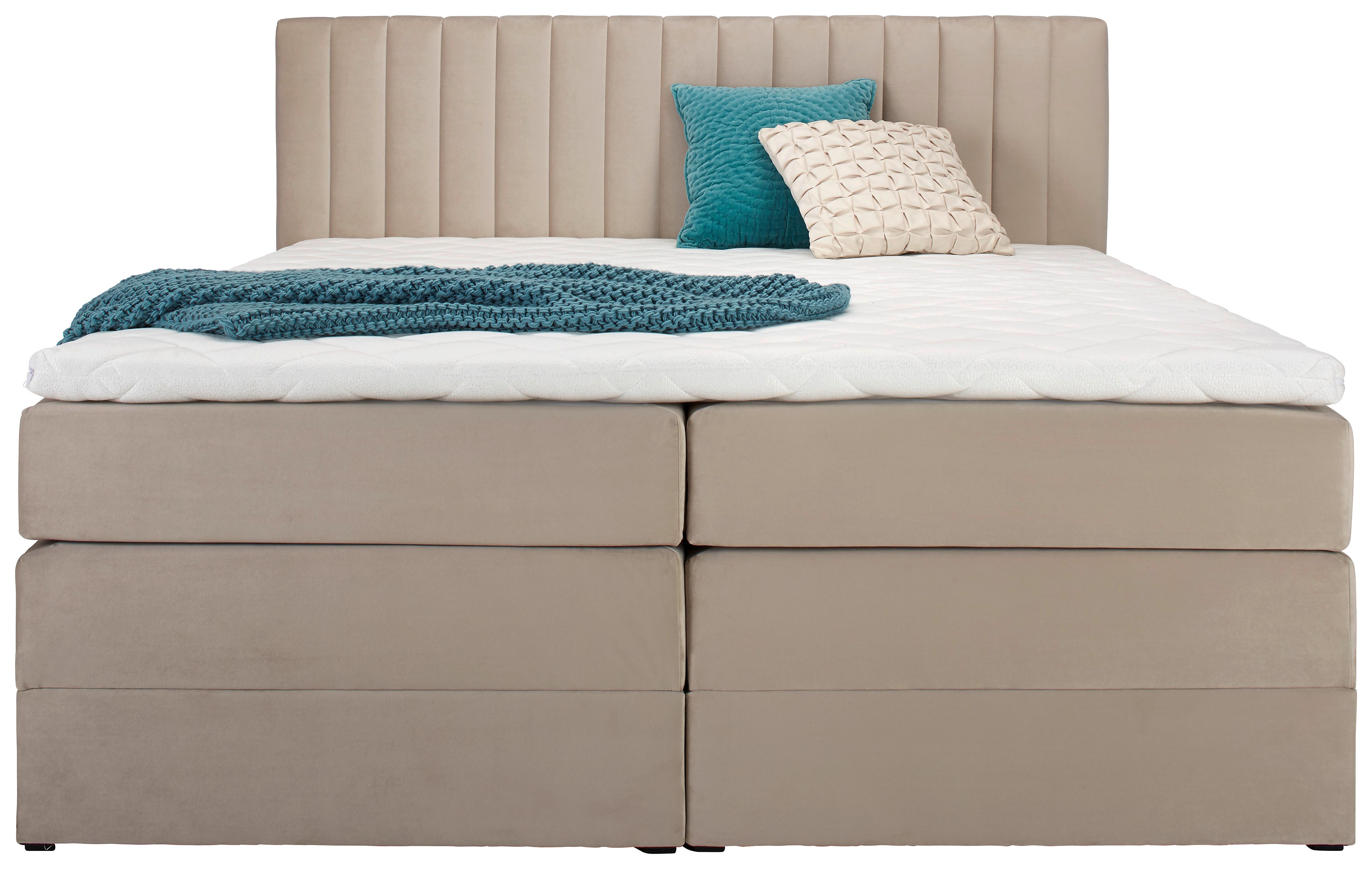 Boxspringbett Simon in Beige ca. 160x200cm - Beige/Schwarz, Konventionell, Holz/Kunststoff (160/200cm) - Premium Living