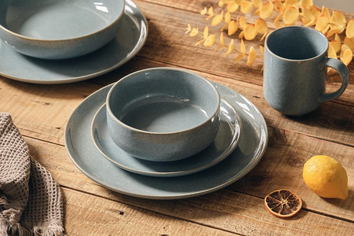 SERWIS OBIADOWO-ŚNIADANIOWY MARBELLA - niebieski, Trend, ceramika - Novel