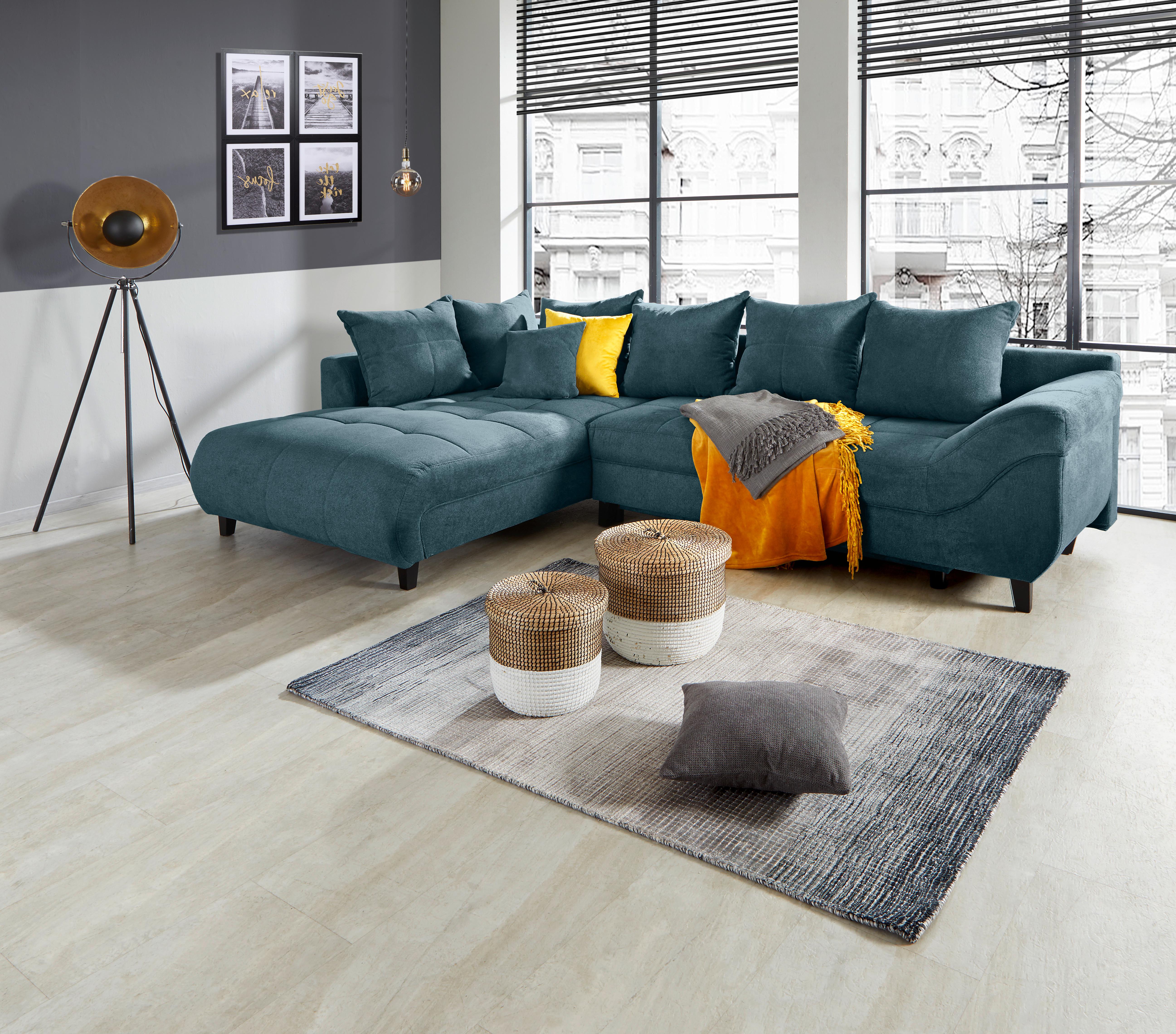 Kutna Garnitura Mendoza - boje petroleja/crna, Design, tekstil/drvo (197/309cm) - Modern Living