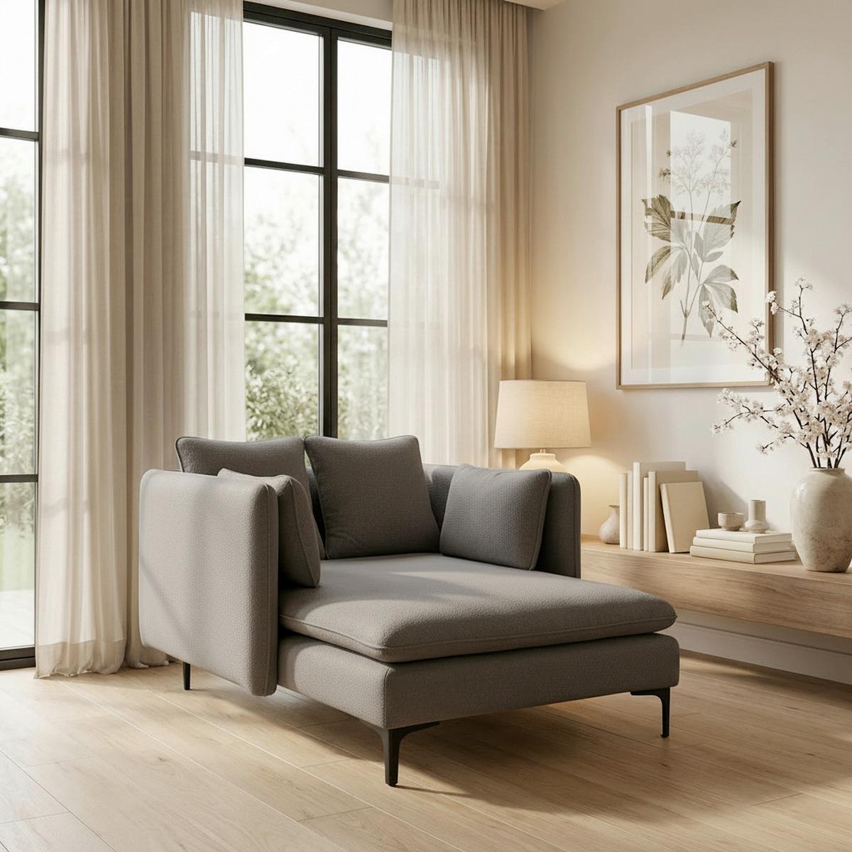 Chaiselongue Sandy Grau Chenille - Schwarz/Grau, MODERN, Holz/Textil (120/73/159cm) - Bessagi Home