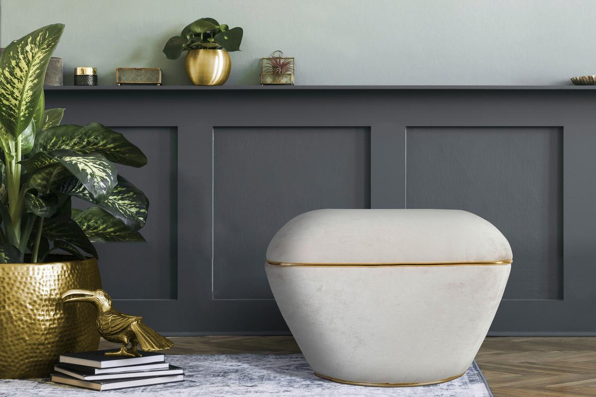 HOCKER CONTESSA 125 - Taupe/Goldfarben, Design, Textil/Metall (60/42,5cm) - Kayoom