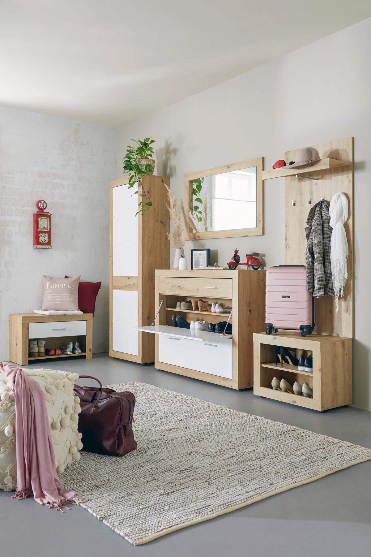 Schuhschrank in Weiss/Eichefarben - Chromfarben/Weiss, Konventionell, Holzwerkstoff/Kunststoff (120/100/36cm) - Mömax