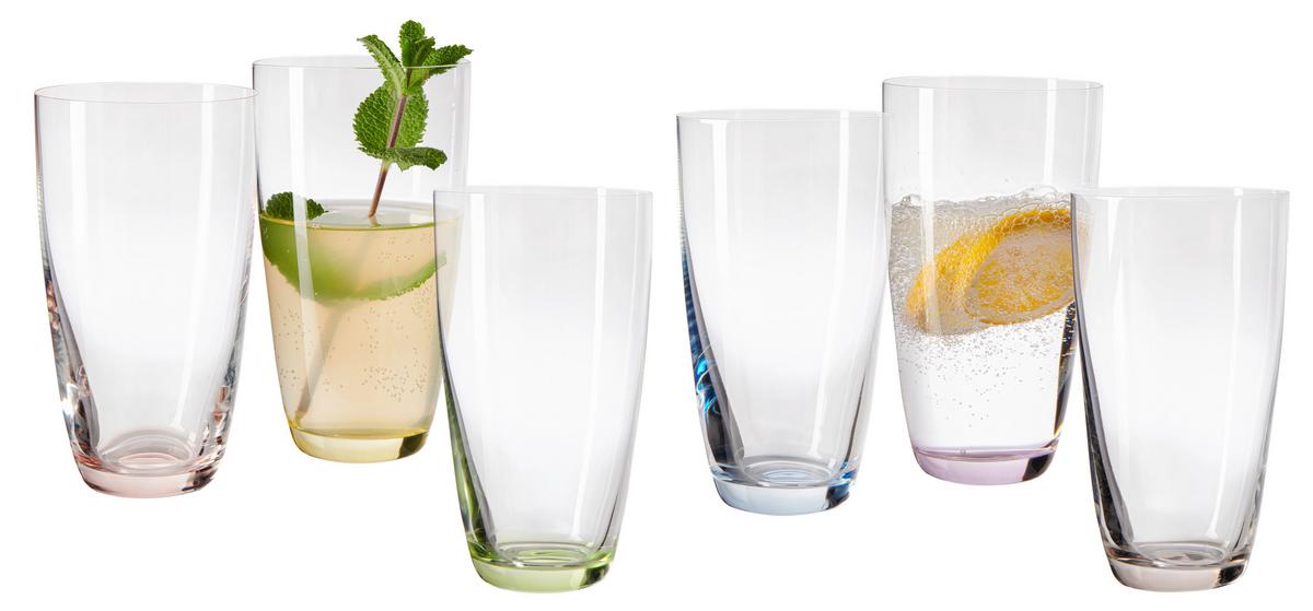 KOMPLET SZKŁA STOŁOWEGO 107 027 022 - różowy/zielony, Basics, szkło (350ml) - Novel