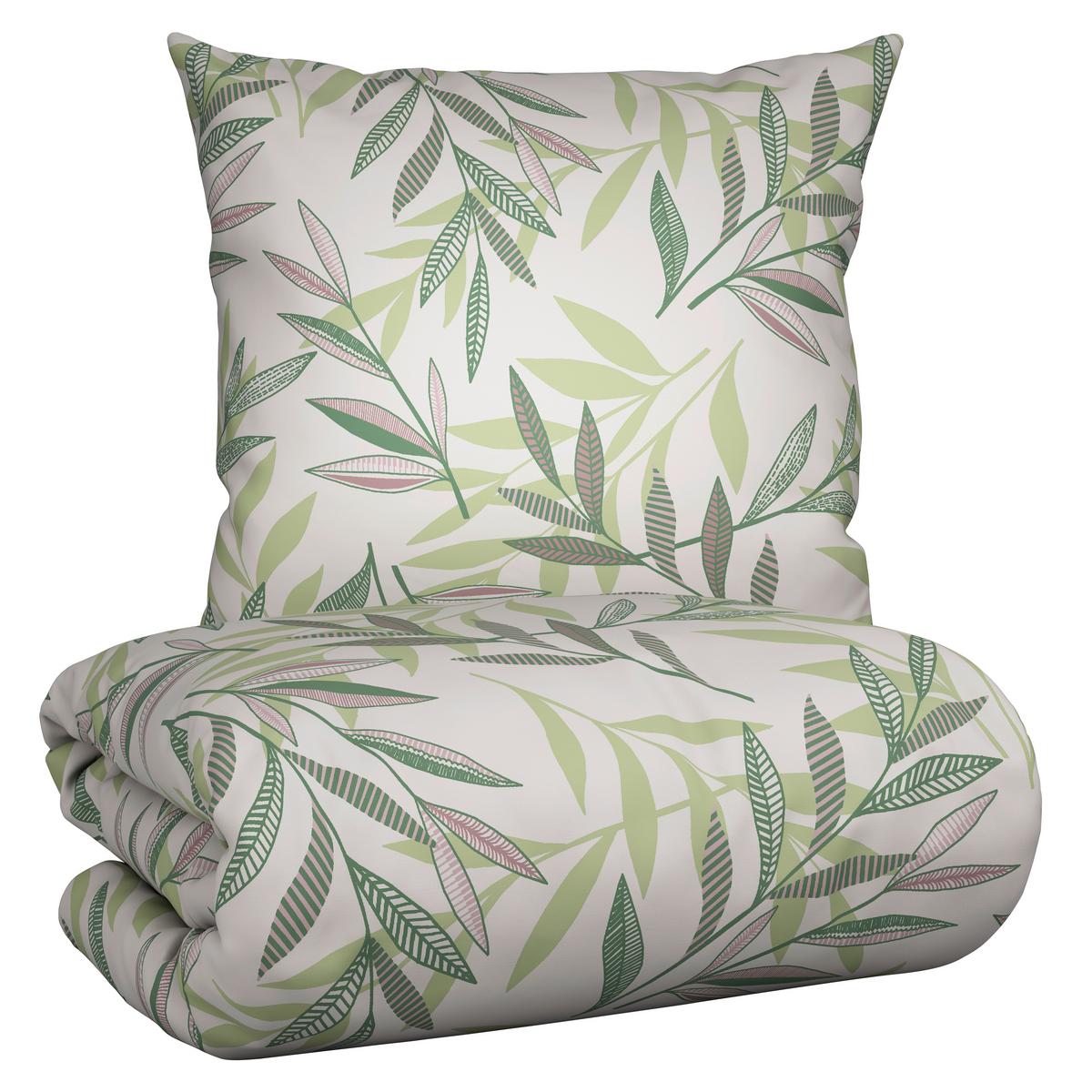 Bettwäsche Stitched Leaves Grün/Beige ca. 135x200cm - Beige/Grün, Textil (135/200cm) - Modern Living